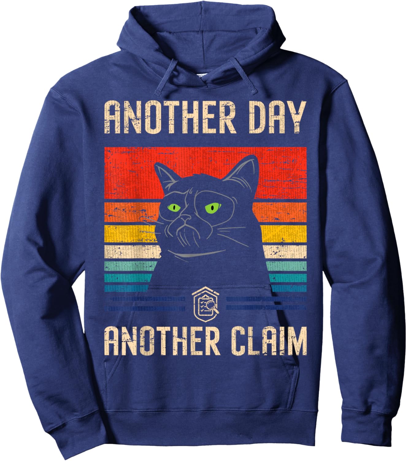 Claim Adjuster & Investigator Gifts Claim Examiner Black Retro Sports Cartoon , Small, Classic Fit, Short Sleeve, , Pull On, Cotton 65%, Polyester 35% Hoodie - Hoodie | Navy
