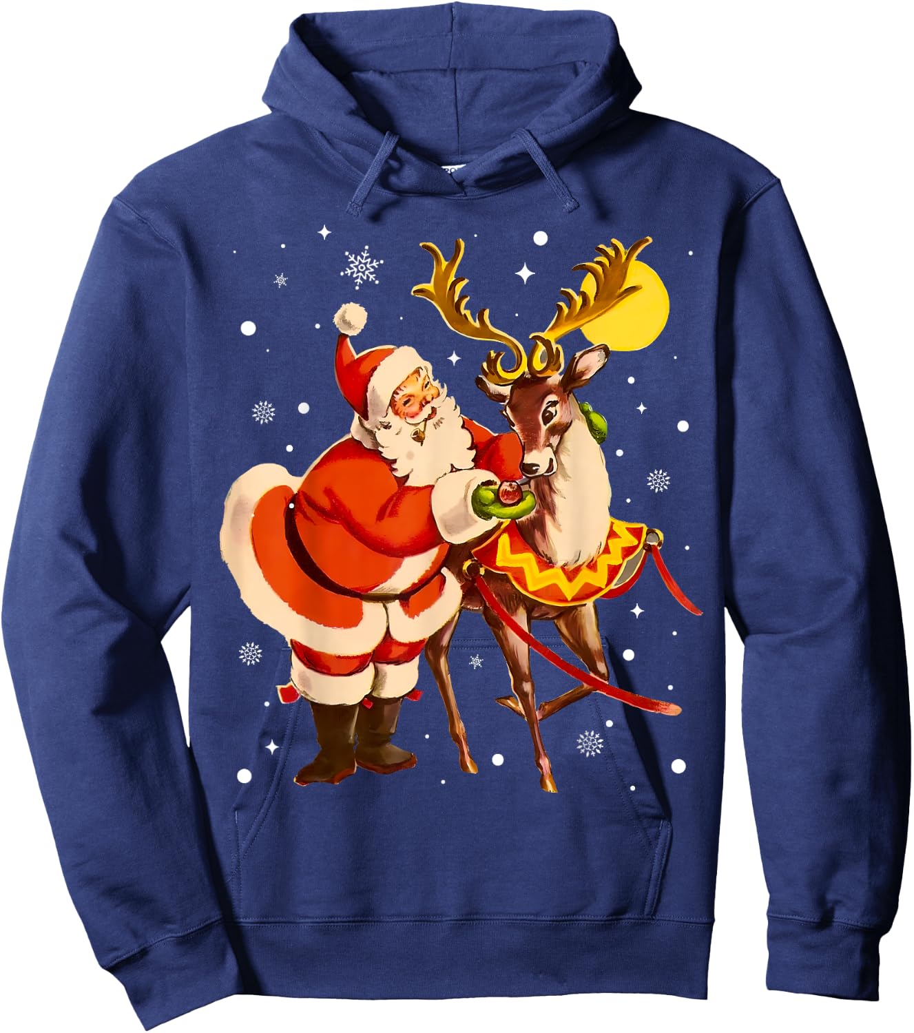 Santa Reindeer Retro 1950s Vintage Christmas Women Men Kids Hoodie - Hoodie | Navy