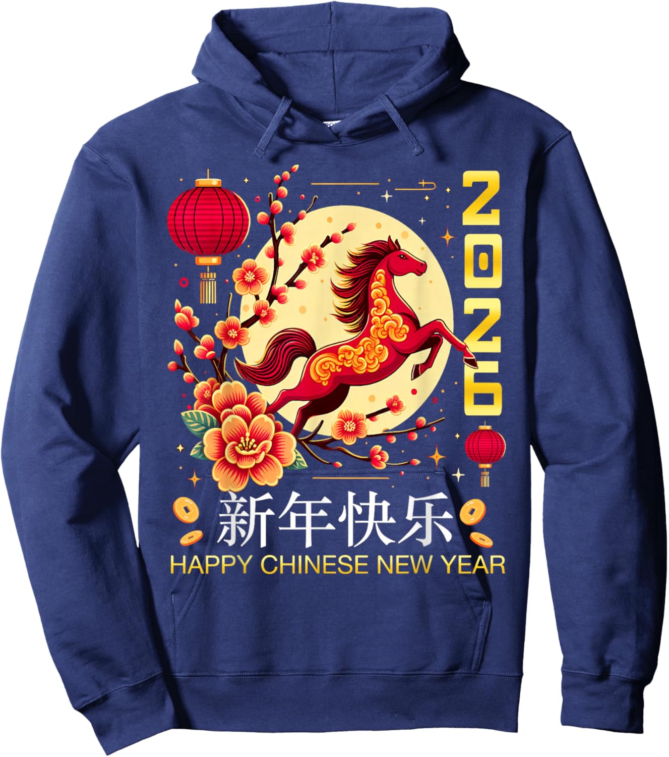 Happy Chinese New Year 2026 Of Red Horse Zodiac Family Hoodie - Hoodie | Navy