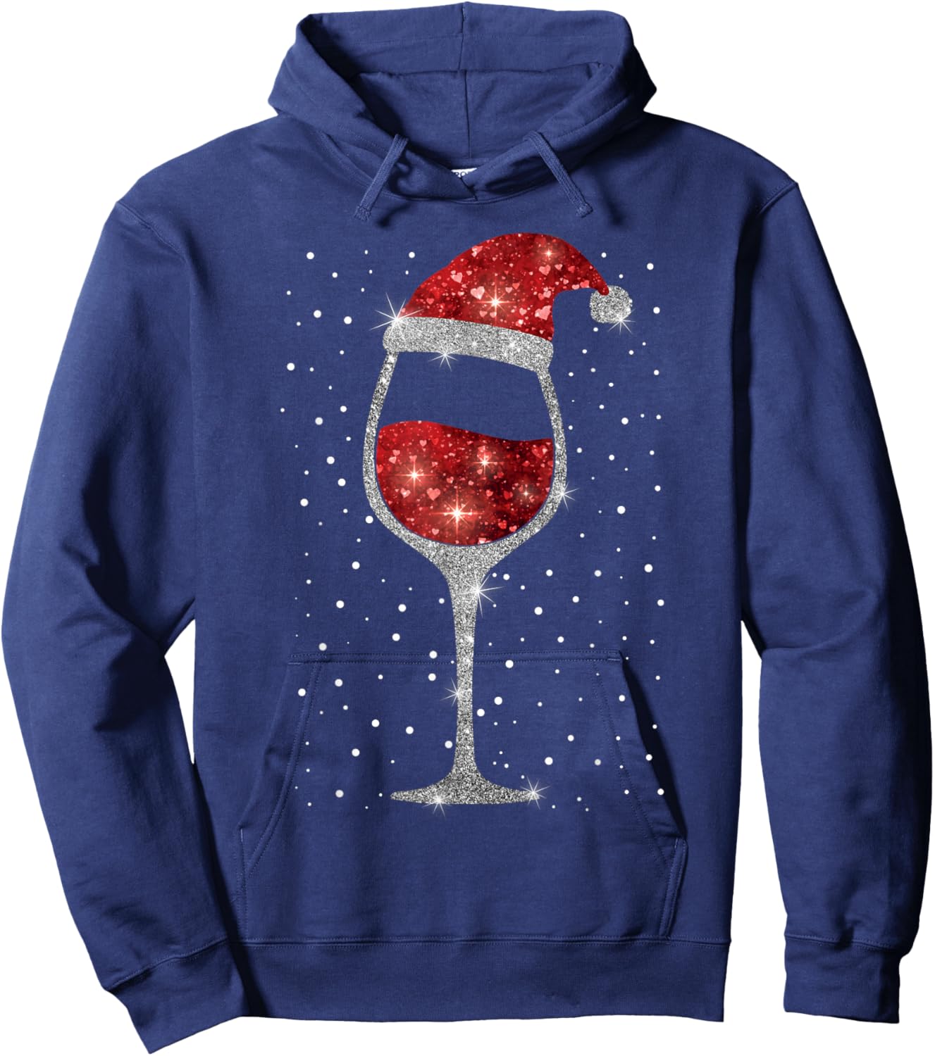 Christmas Red Wine with Santa Hat Christmas Wine Hoodie - Hoodie | Navy