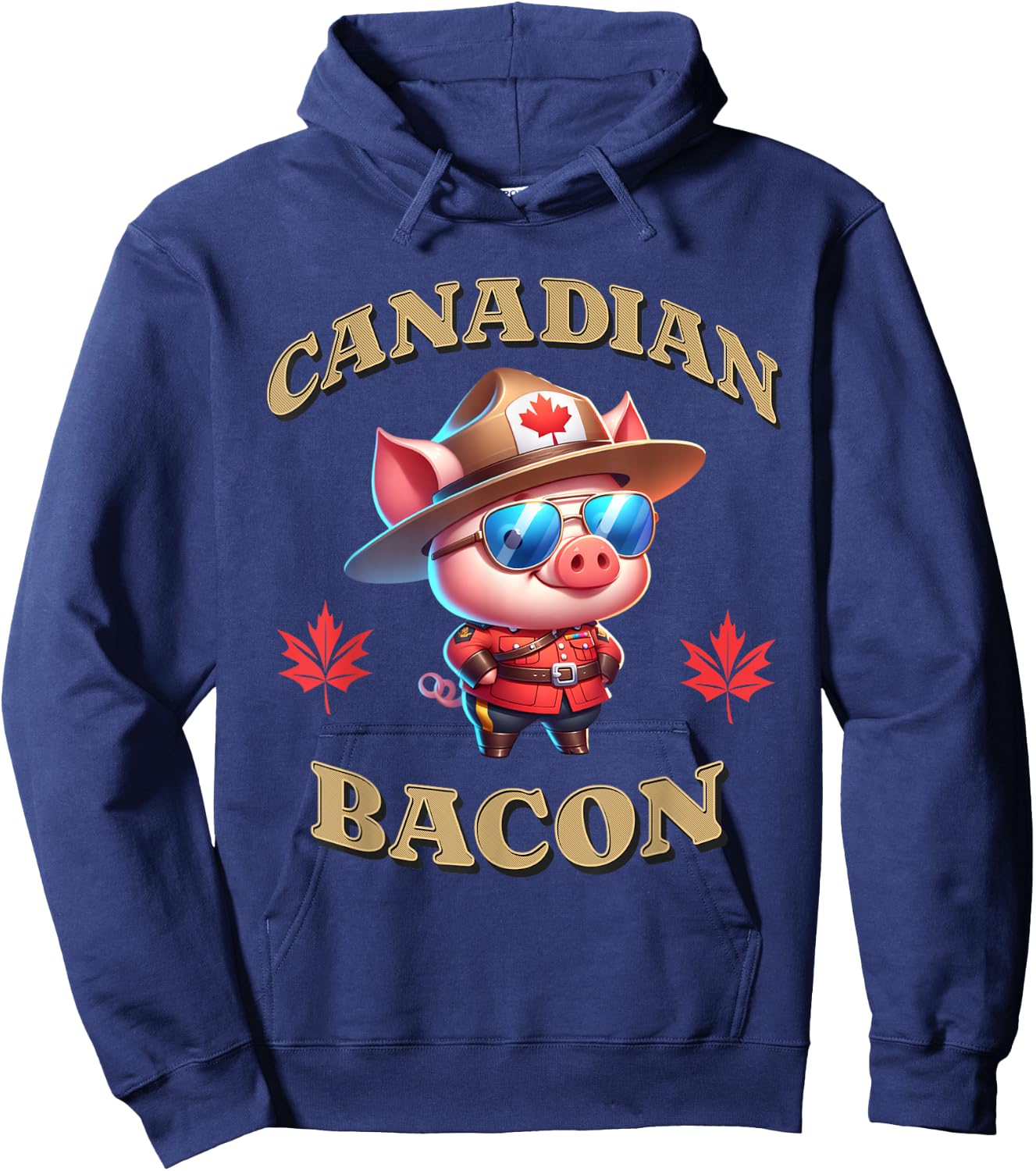 Canadian Bacon Pig Funny Canada Royal Mountie Police Officer Hoodie - Hoodie | Navy
