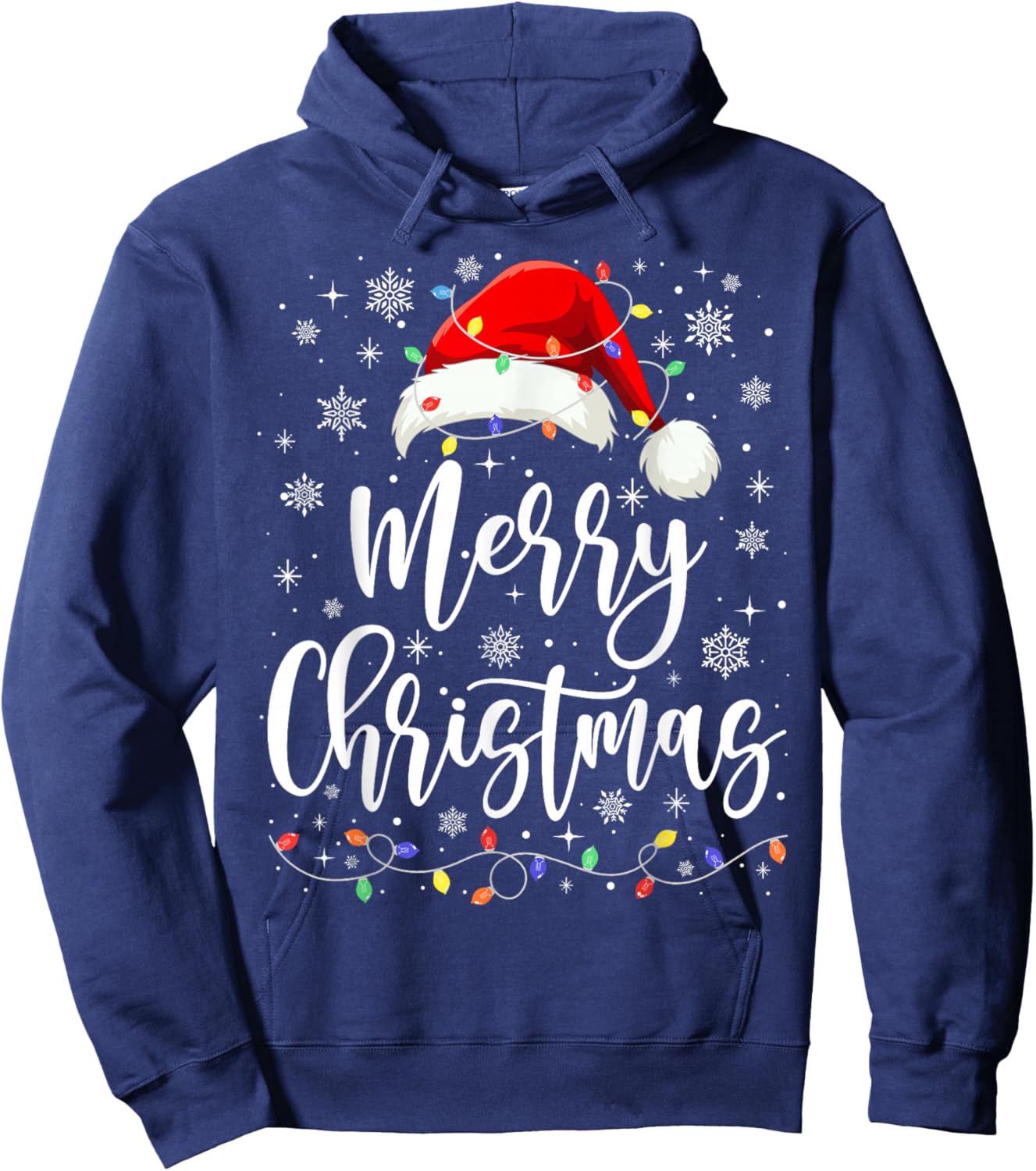 Merry Christmas Lights Red Santa Family Xmas Pajamas Hoodie - Hoodie | Navy