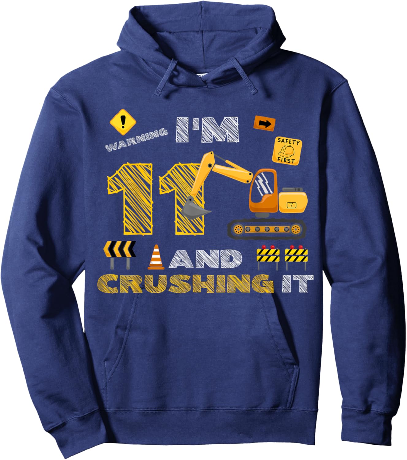 Construction Truck 11th Birthday Construction Theme 11 Year Hoodie - Hoodie | Navy
