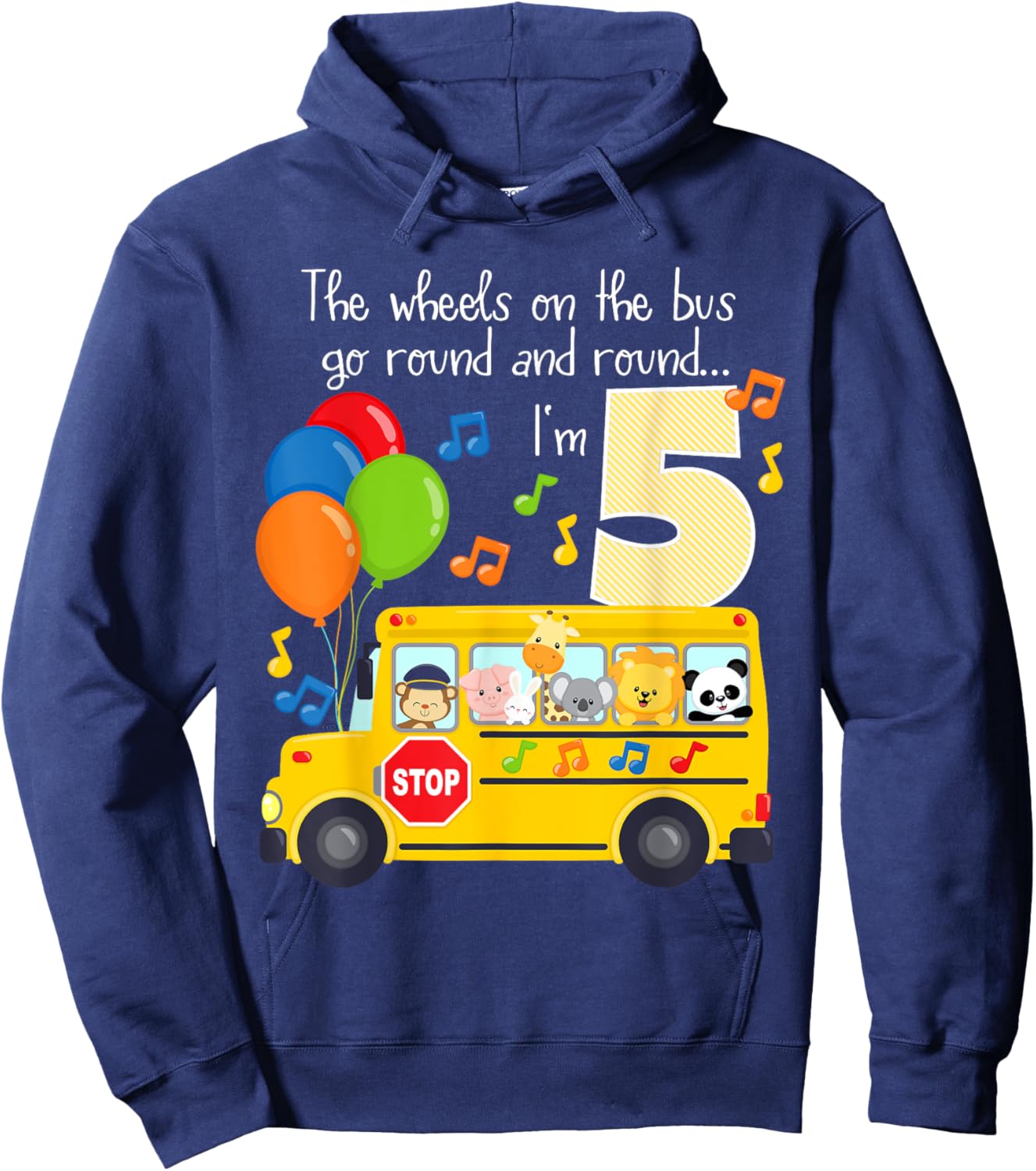 The Wheels On The Bus 5th Birthday 5 Yrs Old Family Matching Hoodie - Hoodie | Navy