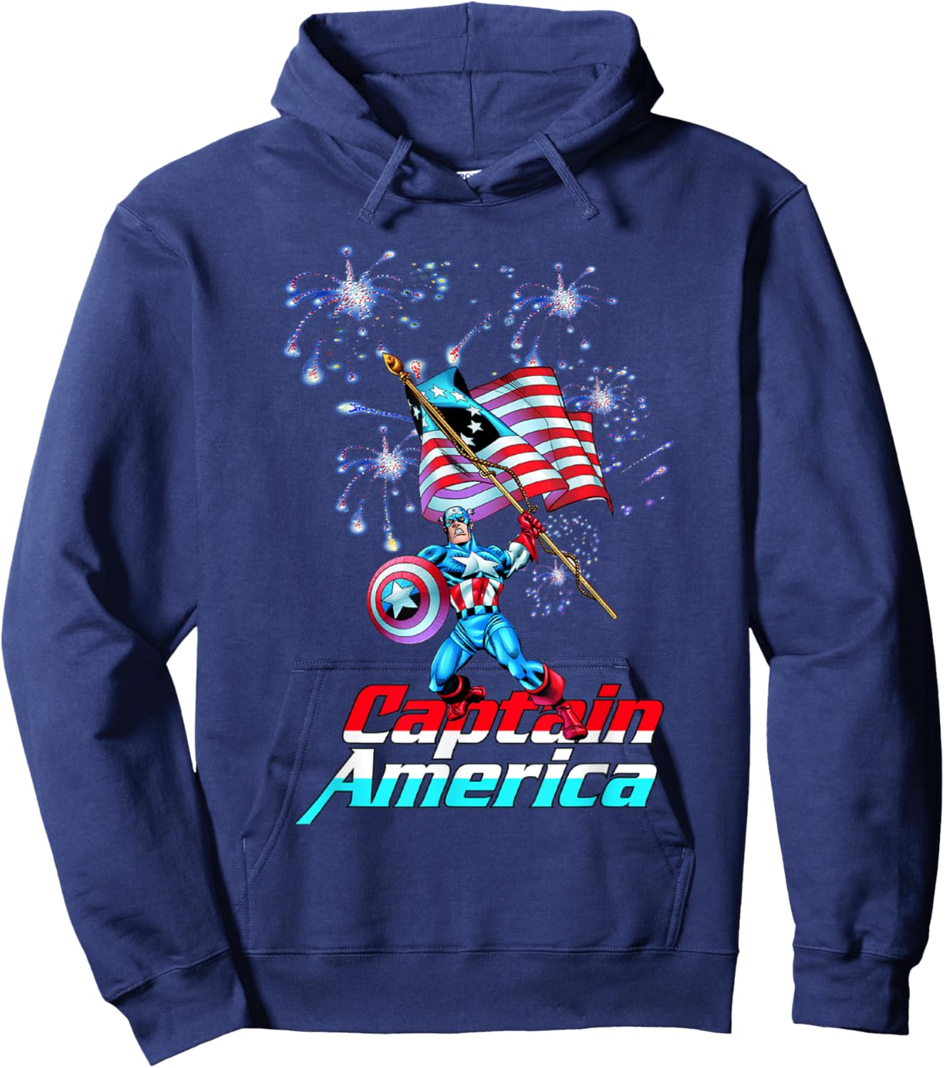 Marvel Comics Retro Classic Captain America 4th of July Flag Hoodie - Hoodie | Navy