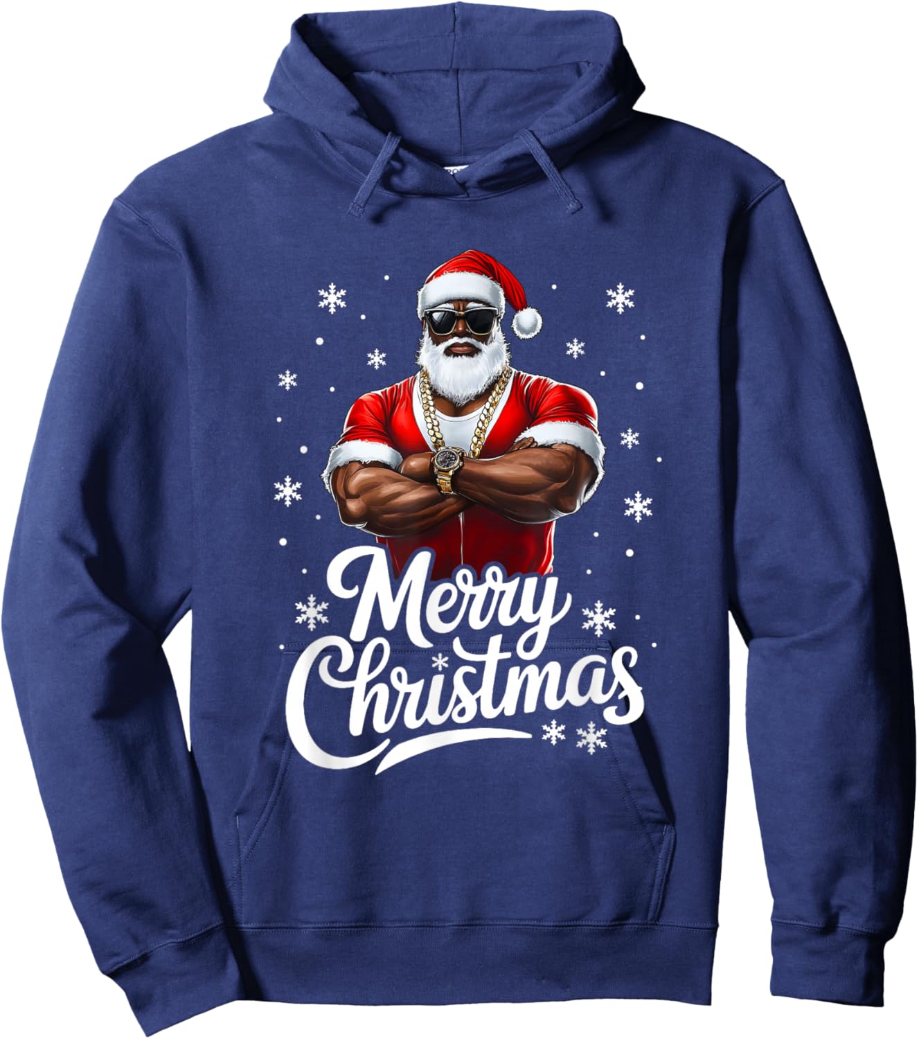 African American Santa Christmas Cool Afro Black Men Hoodie - Hoodie | Navy