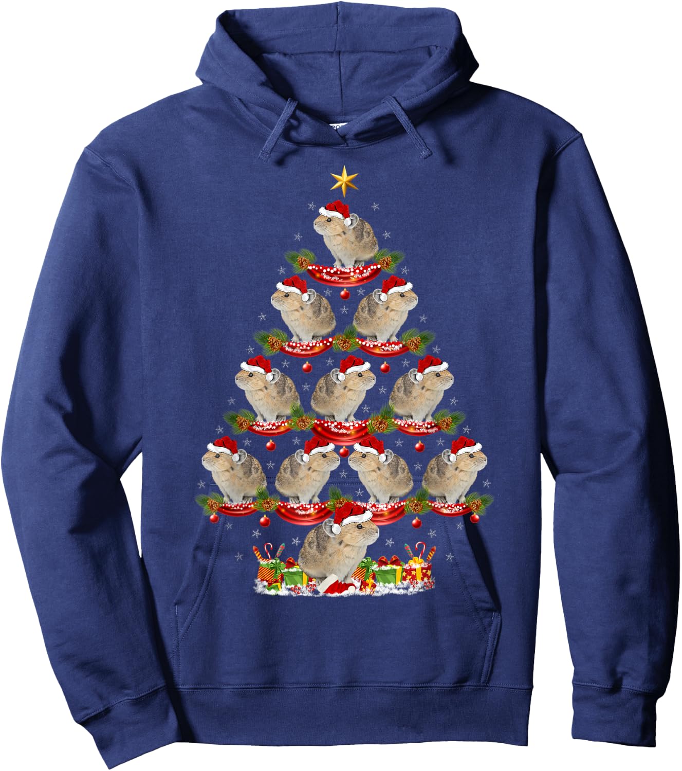 Pika Lover Xmas Holiday Santa Pika Christmas Tree Hoodie - Hoodie | Navy
