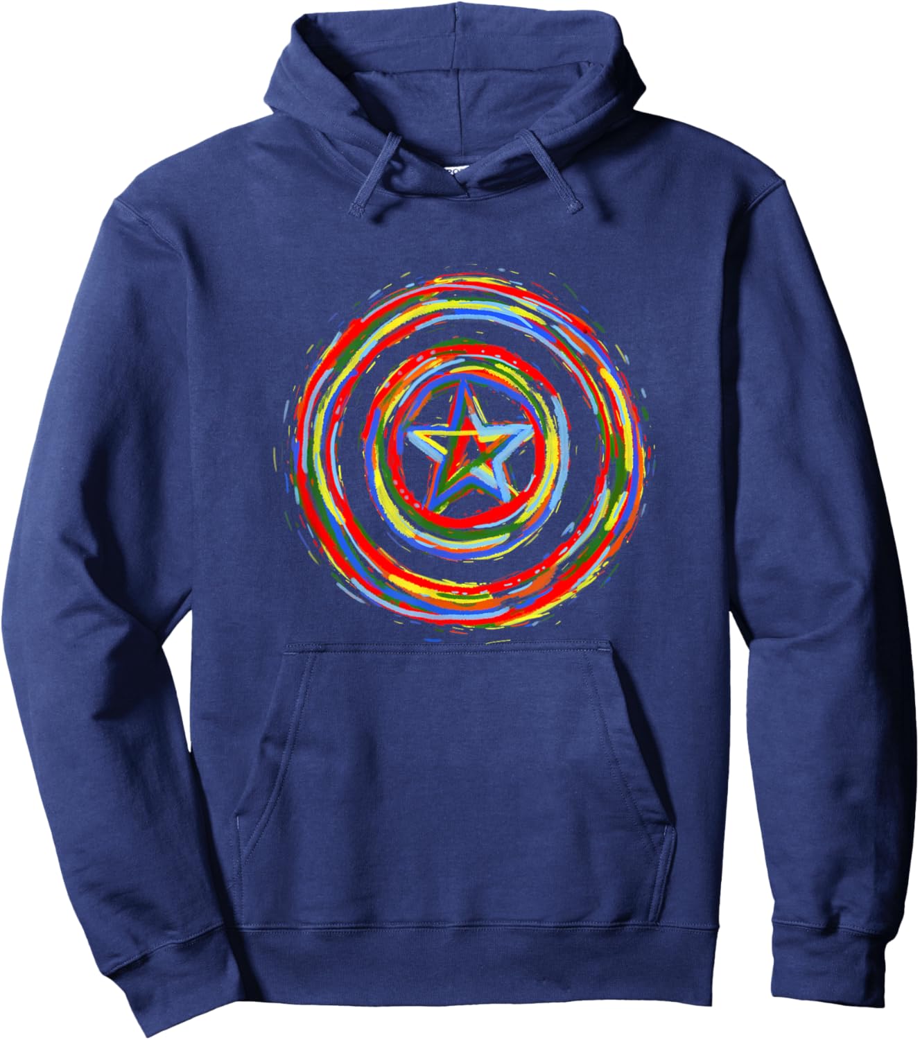Marvel Comics Classic Captain America Rainbow Paint Shield Hoodie - Hoodie | Navy
