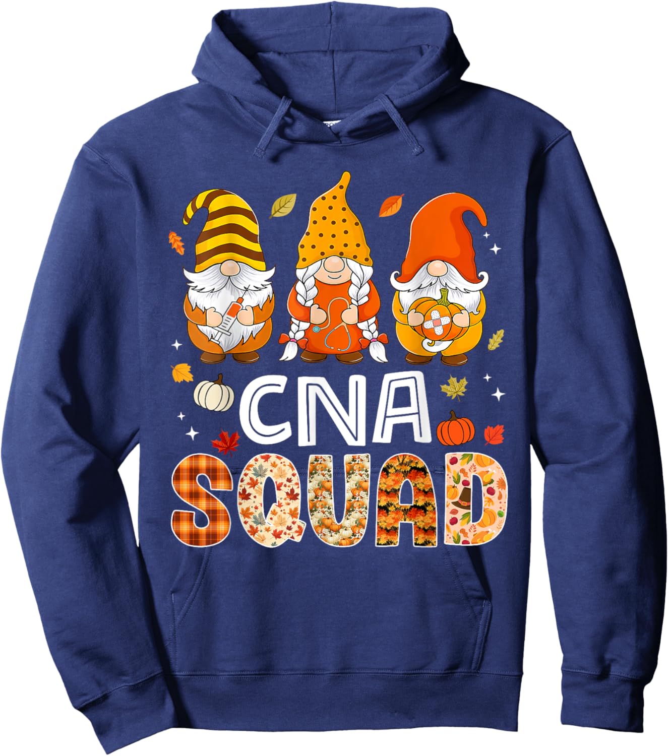 CNA Squad Gnome Nurse Leopard Thanksgiving Fall Stethoscope Hoodie - Hoodie | Navy