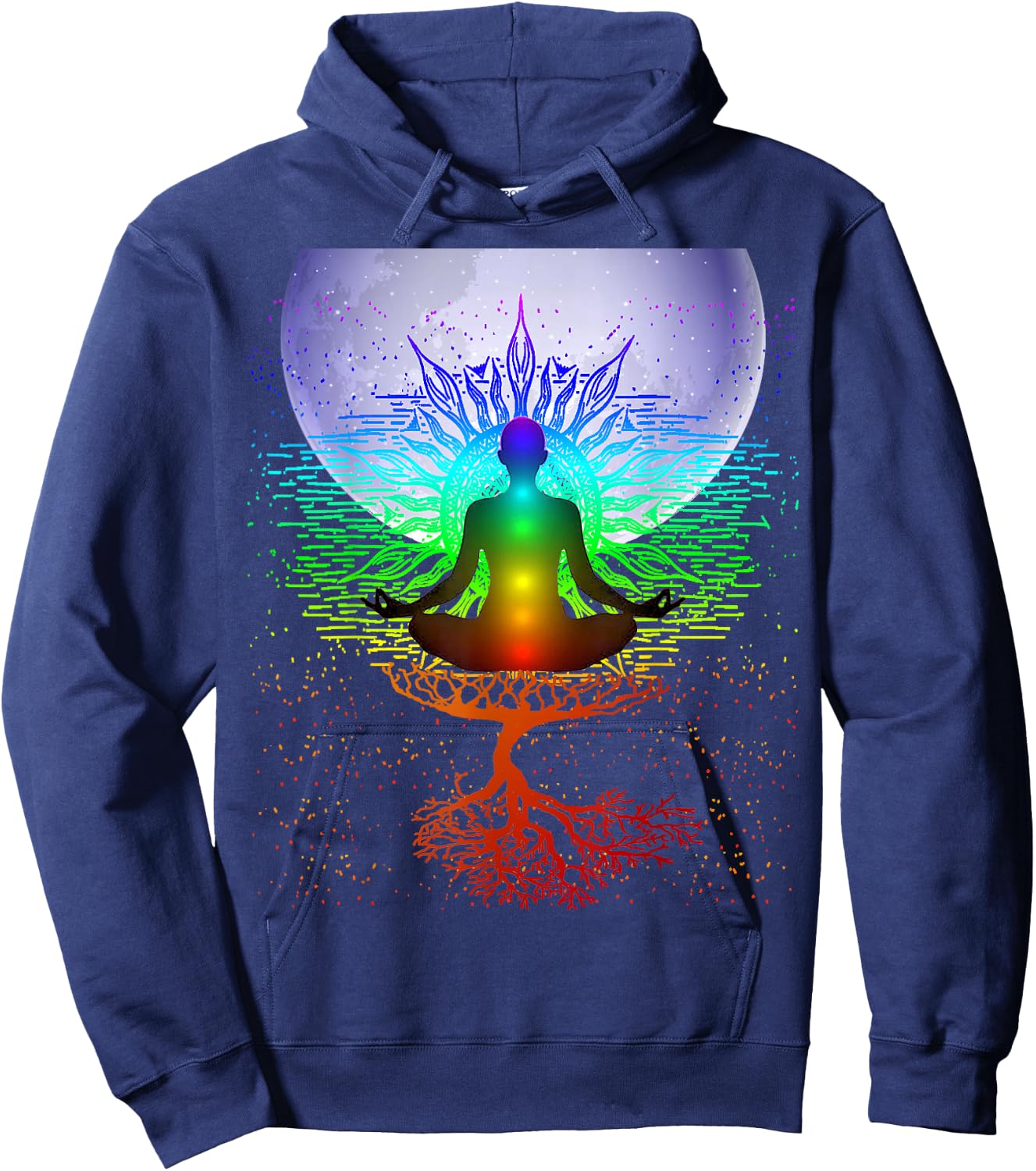 Chakra Meditation Moon Tree of Life Hoodie - Hoodie | Navy
