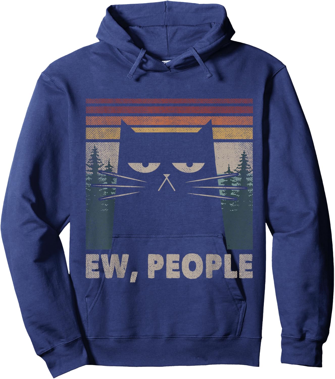 Vintage Ew People Black Cat Funny Anti Social Introvert Men Women Kids Hoodie - Hoodie | Navy