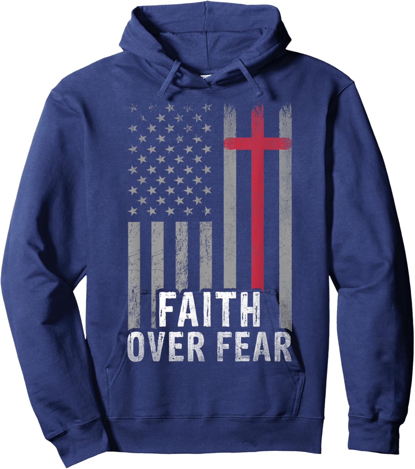 USA Flag Patriotic Christian Faith Over Fear Jesus Christ Hoodie - Hoodie | Navy