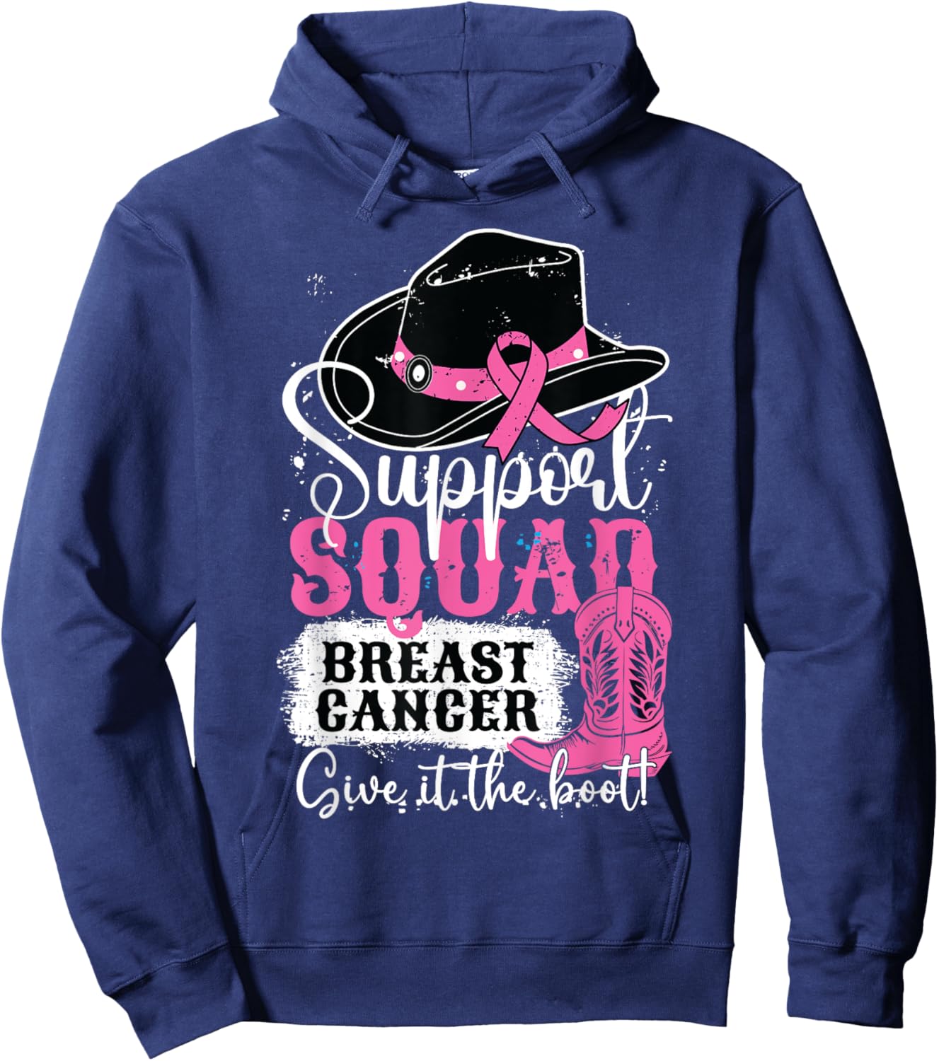 Breast Cancer Awareness Support Squad Give It Cowgirl Boot Hoodie - Hoodie | Navy