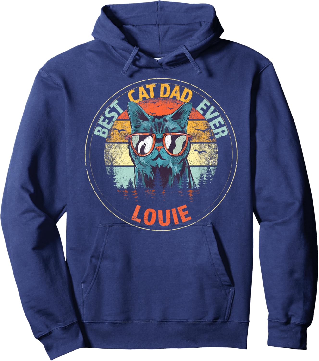 Louie Best Cat Dad Ever Funny Custom Personalized Name Hoodie - Hoodie | Navy