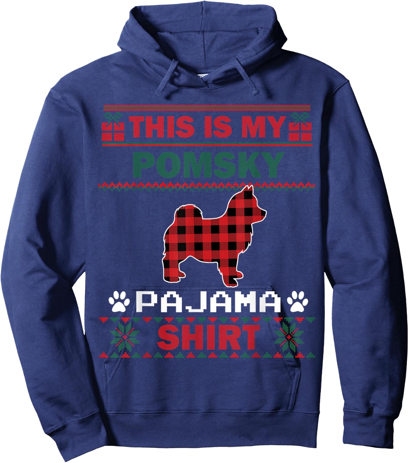 Pomsky Dog Gifts This Is My Pomsky Pajama Dog Ugly Christmas Women Kids Hoodie - Hoodie | Navy