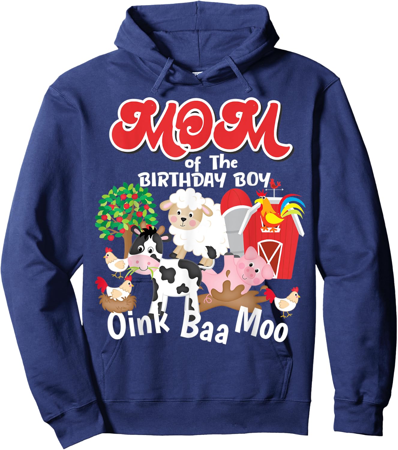 Mom Of The Birthday Boy Farm Animals Barnyard Oink Baa Moo Hoodie - Hoodie | Navy