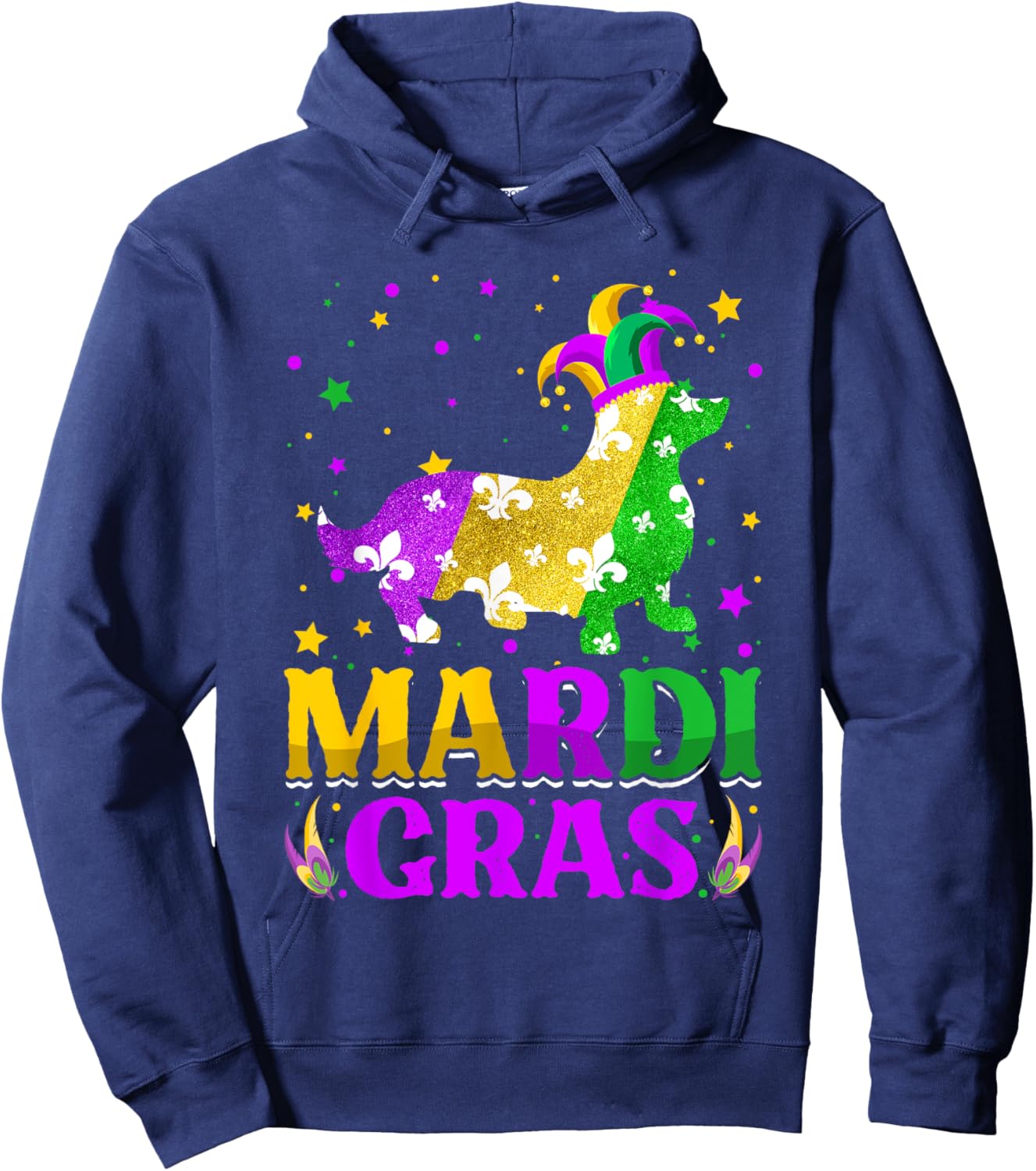 Mardi Gras Corgi Dog Lover Carnival Jester Hoodie - Hoodie | Navy