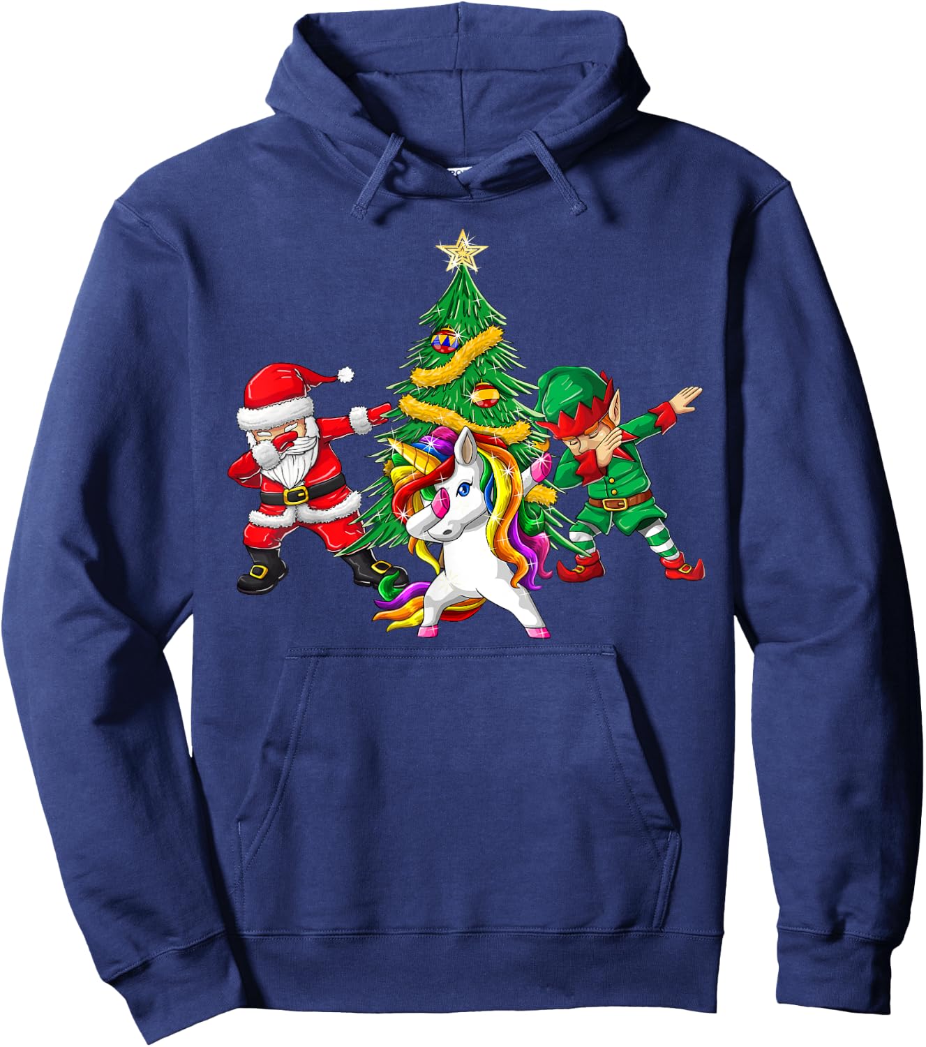 Dabbing Santa Elf Unicorn Christmas Tree Kids Boy Girl Gifts Hoodie - Hoodie | Navy