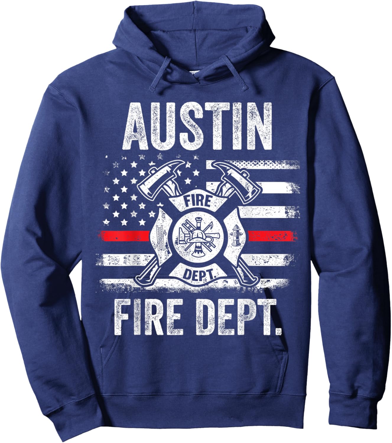 Austin Texas Fire Department Thin Red Line Fireman Hoodie - Hoodie | Navy