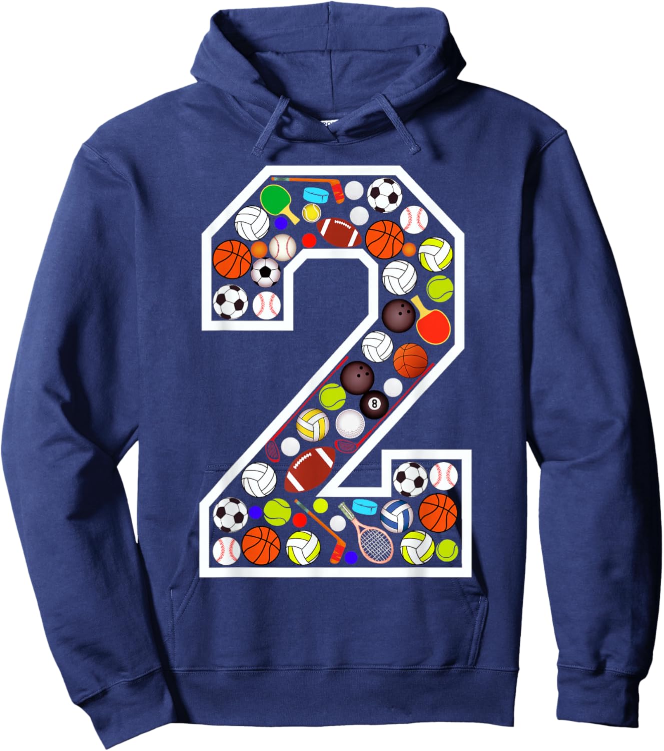 Kids 2nd Birthday Sports Big Number Two 2 Year Old Boy Hoodie - Hoodie | Navy