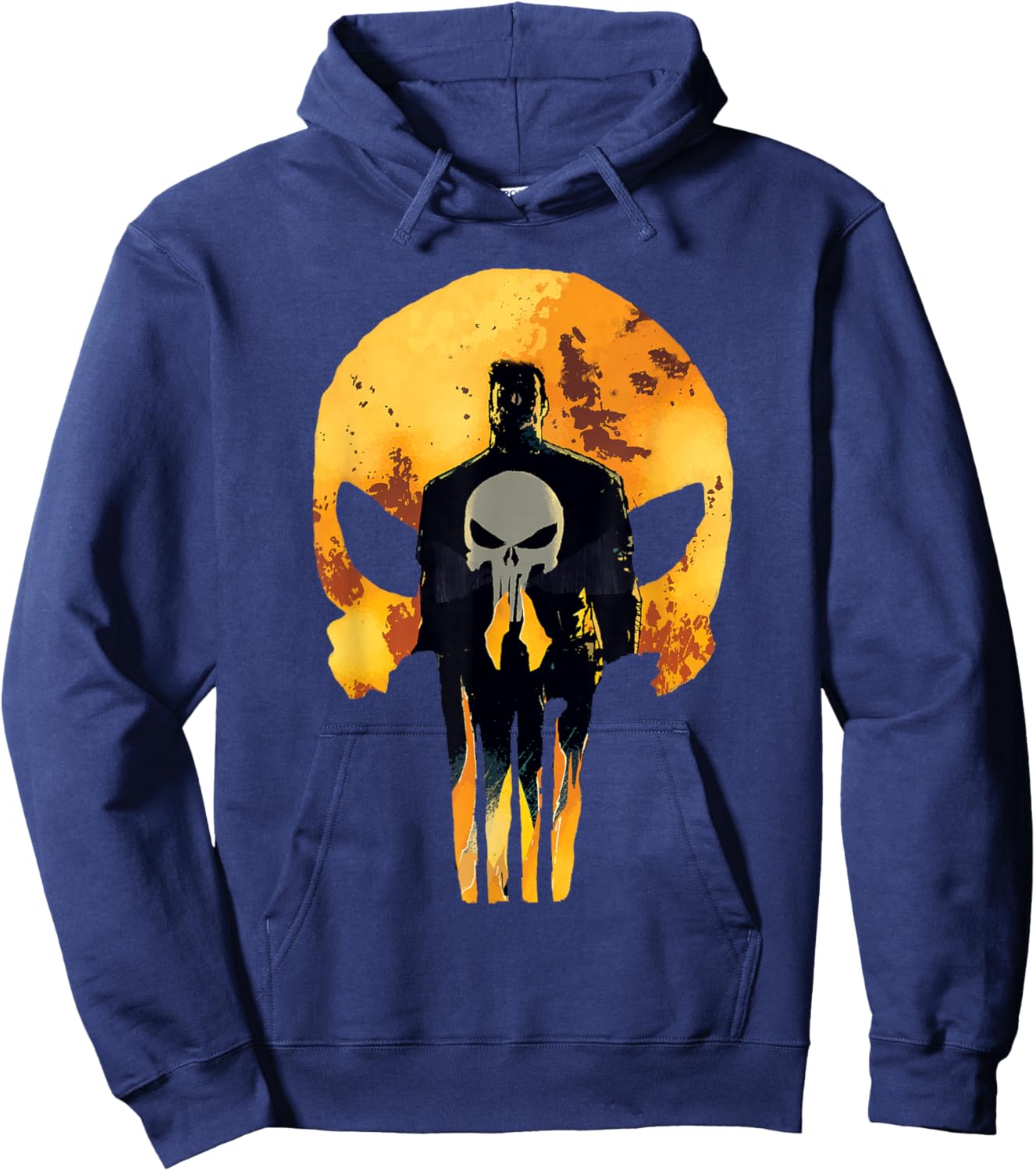 Marvel Punisher Shadowed Frank & Skull in Flames Hoodie - Hoodie | Navy