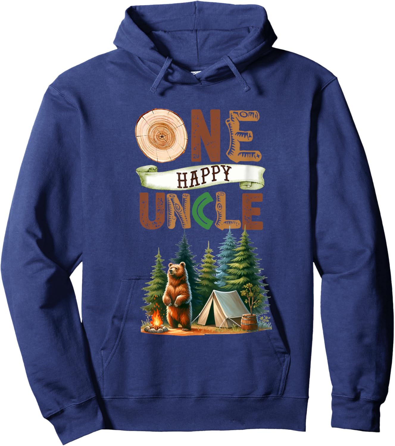 One Happy Uncle Camper First Birthday Camping Bear Uncle Hoodie - Hoodie | Navy