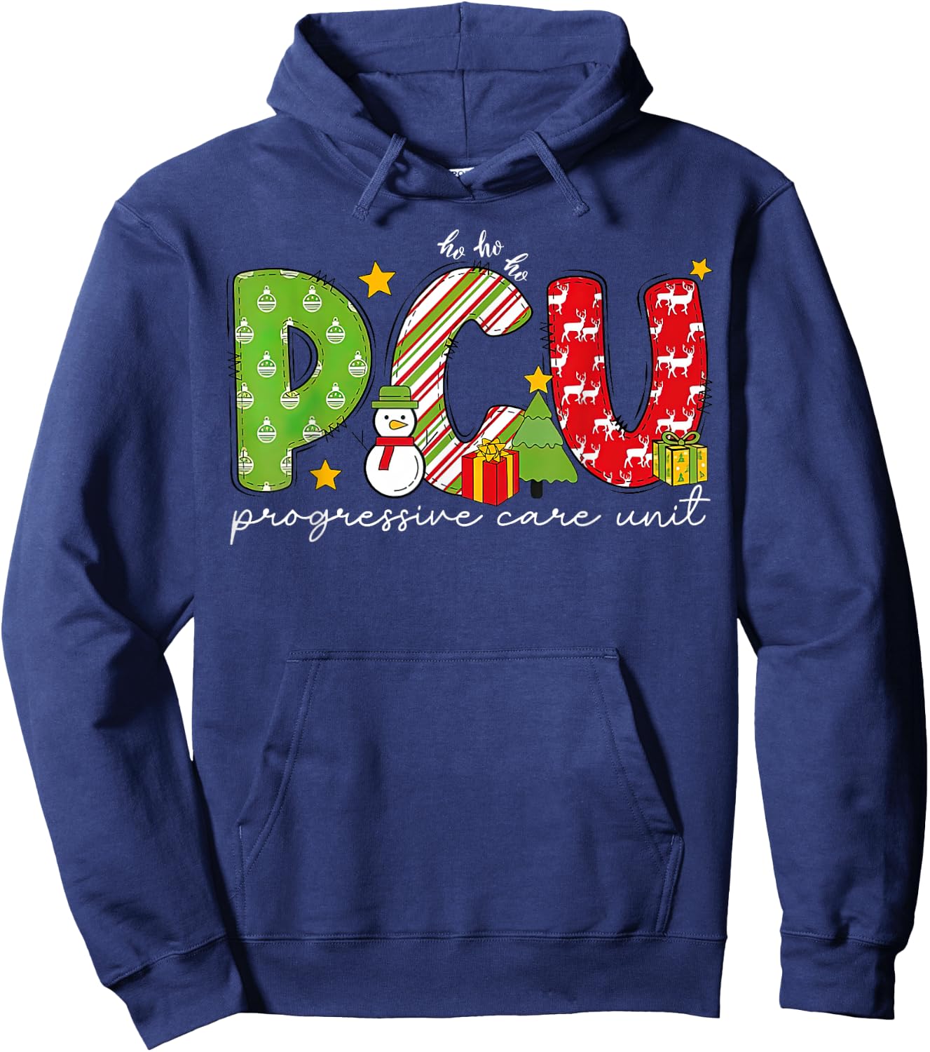 Retro PCU Progressive Care Unit Nurse Christmas Holiday Hoodie - Hoodie | Navy