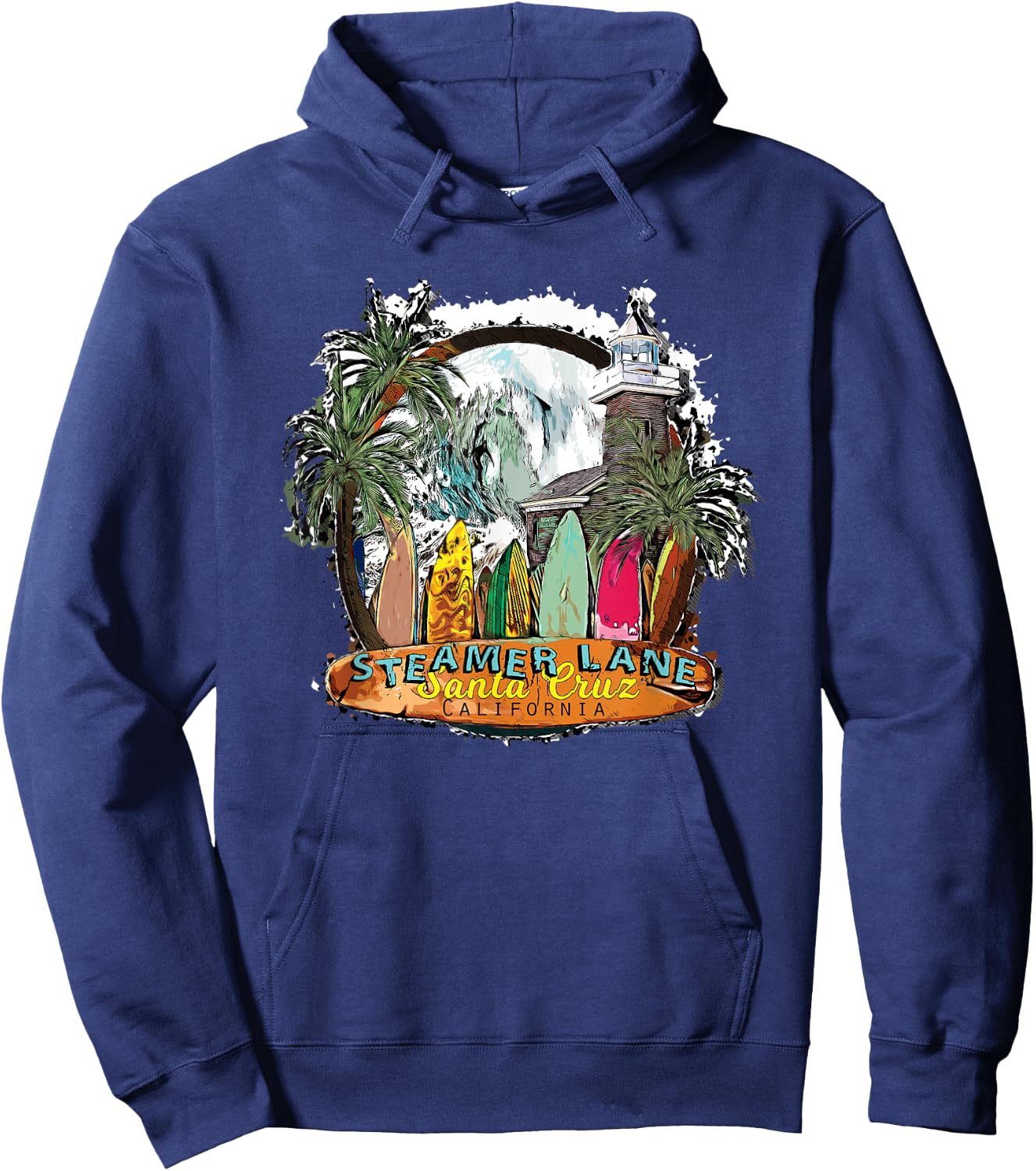 Surfing Santa Cruz Ca Steamer Lane Surf Town Souvenir Hoodie - Hoodie | Navy
