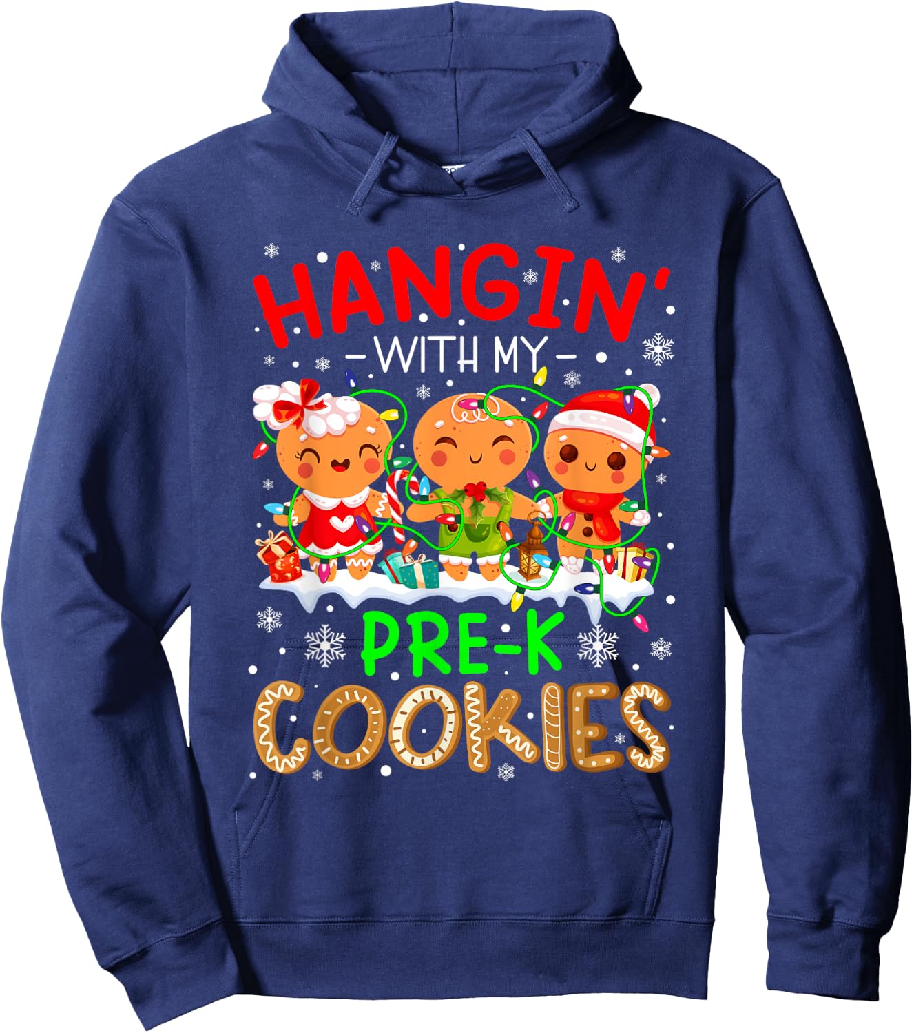 Hanging With My Pre-K Cookies Gingerbread Christmas Teacher Hoodie - Hoodie | Navy