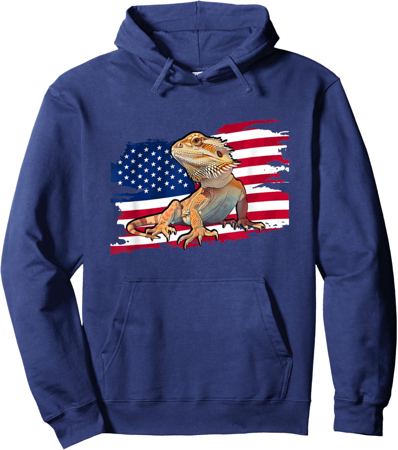 Tiny Dinosaur USA Flag 4th of July Bearded Dragon Lover Hoodie - Hoodie | Navy