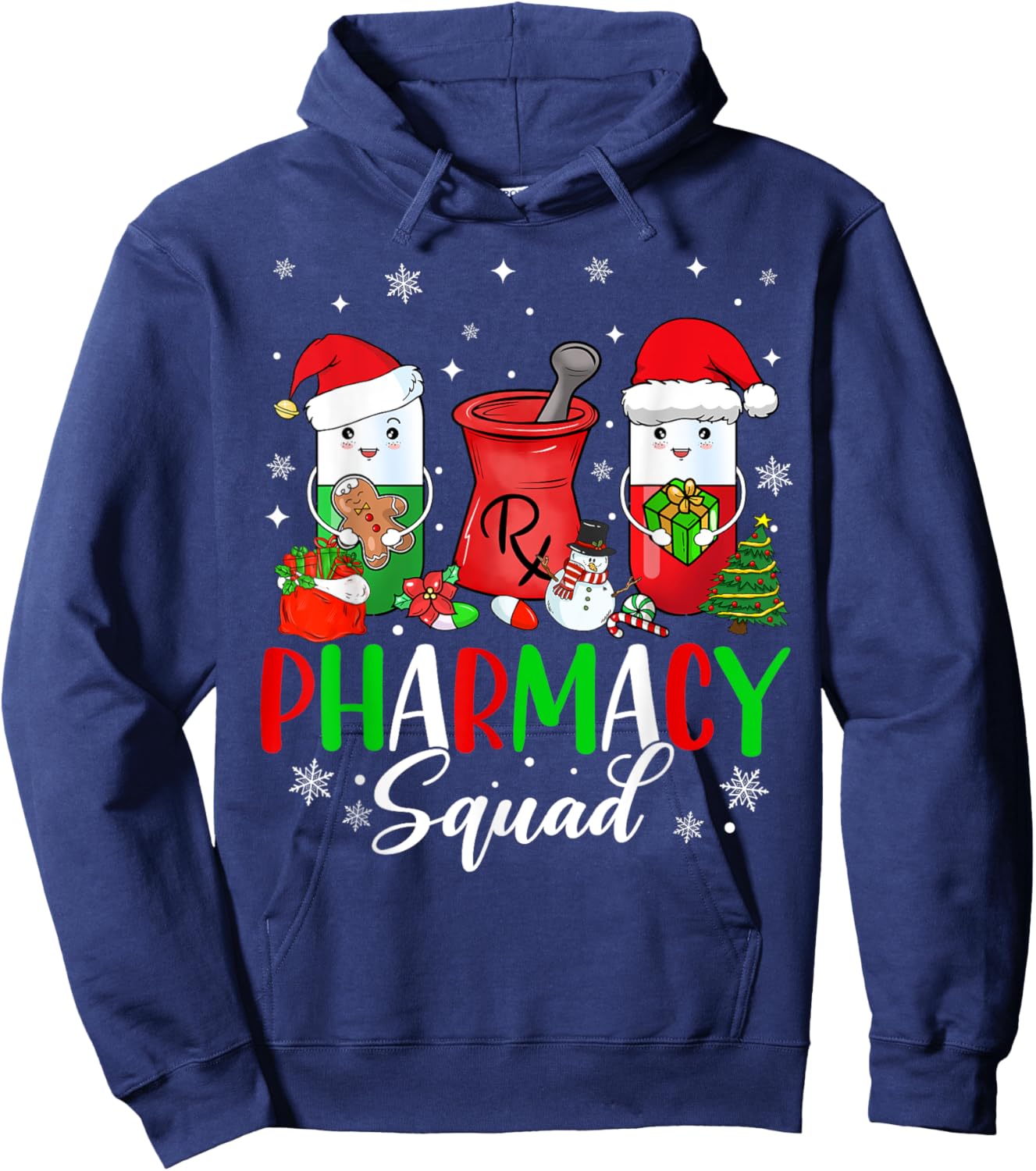 Funny Pharmacy tech Squad Christmas Matching Holiday Pajama Hoodie - Hoodie | Navy