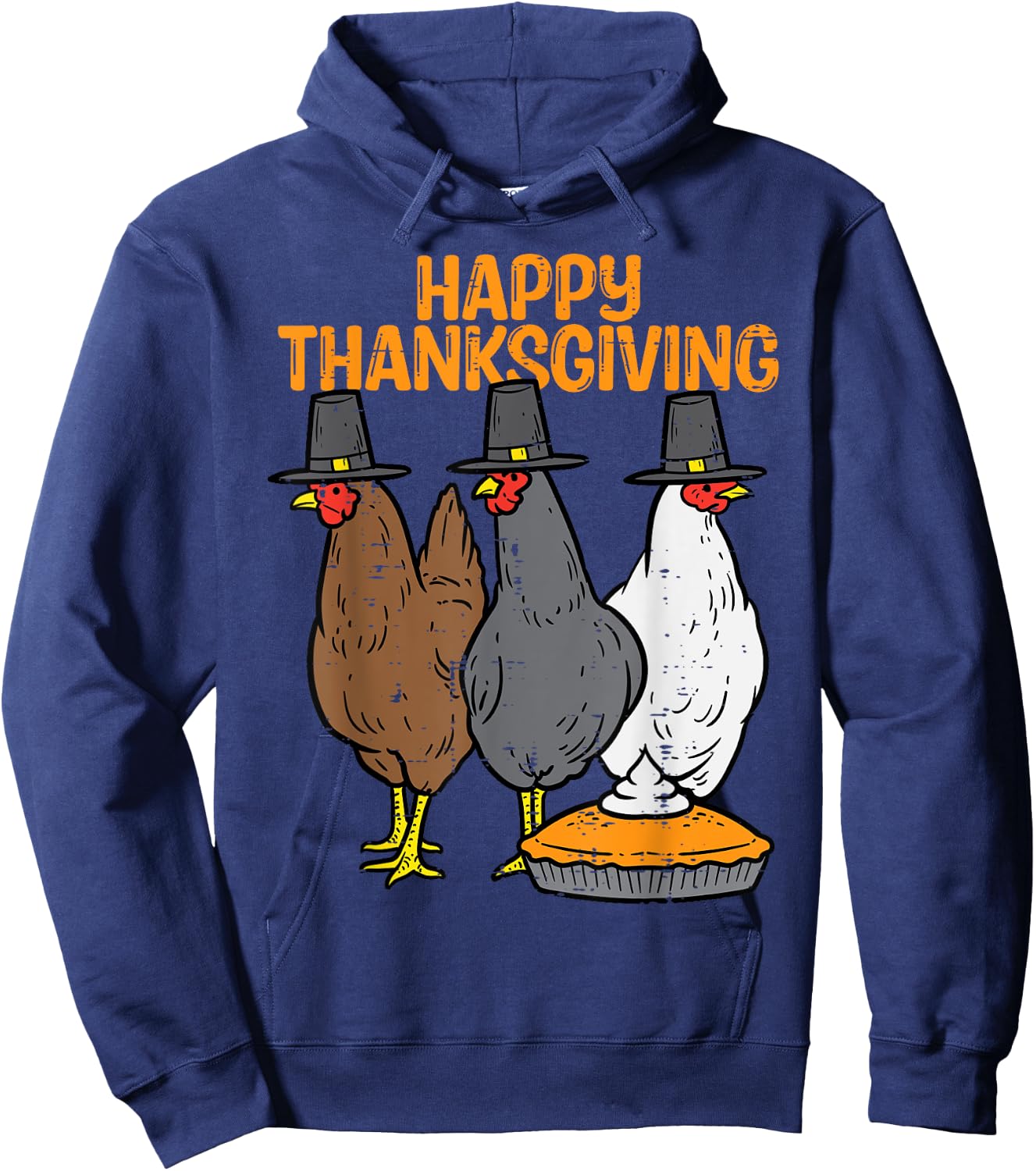 Happy Thanksgiving 3 Chickens Pilgrim Farm Men Women Kids Hoodie - Hoodie | Navy