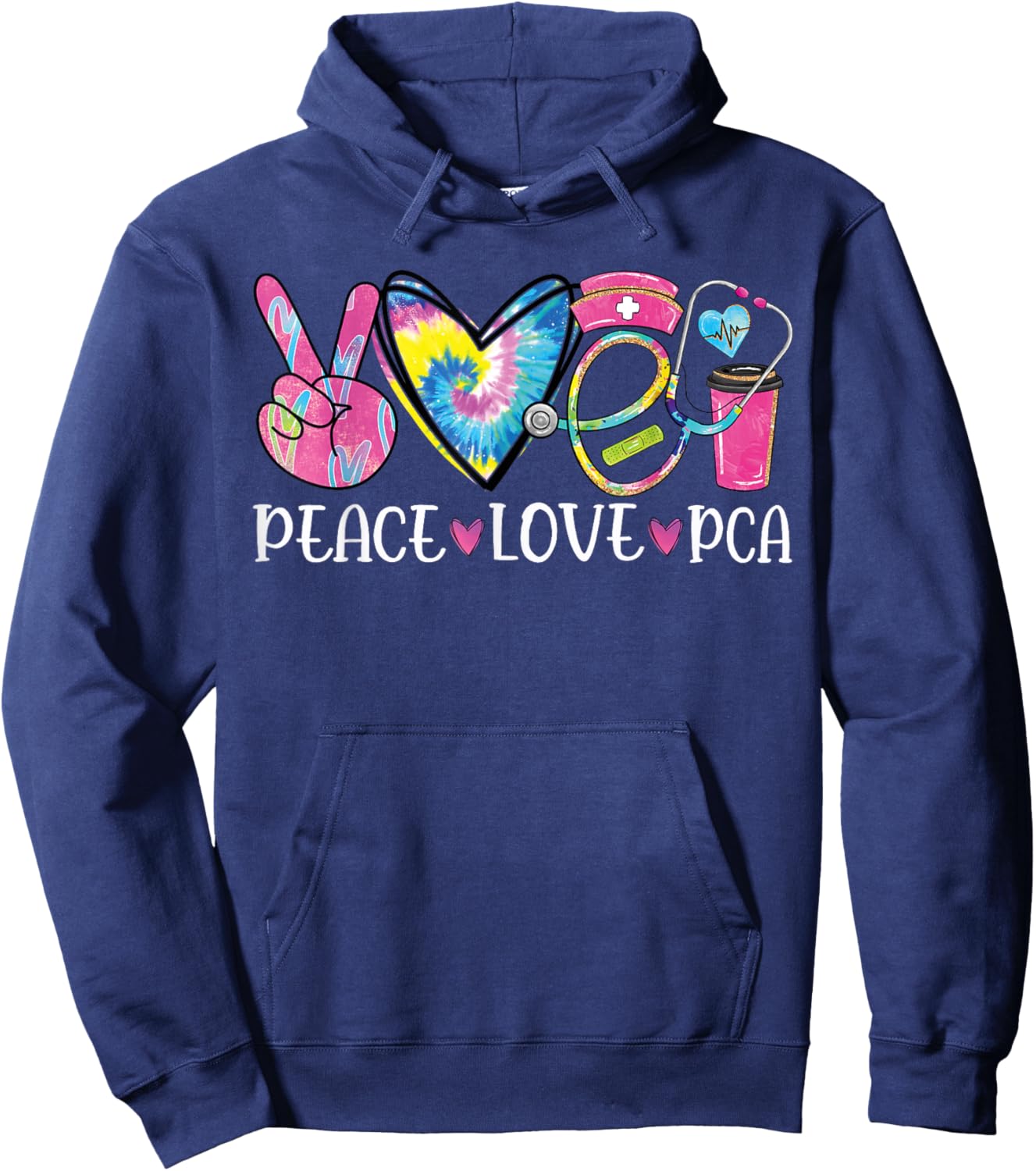 funny pca design Women's Black, Multicolor Heart Stethoscope Design - Small - Short Sleeve - Classic Fit - Cotton Blend - Christmas, Birthday - Women's Nursing PCA Nurse Hoodie - Hoodie | Navy
