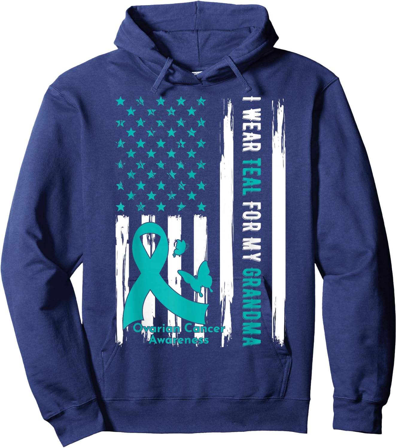 I Wear Teal For My Grandma Ovarian Cancer Awareness Hoodie - Hoodie | Navy