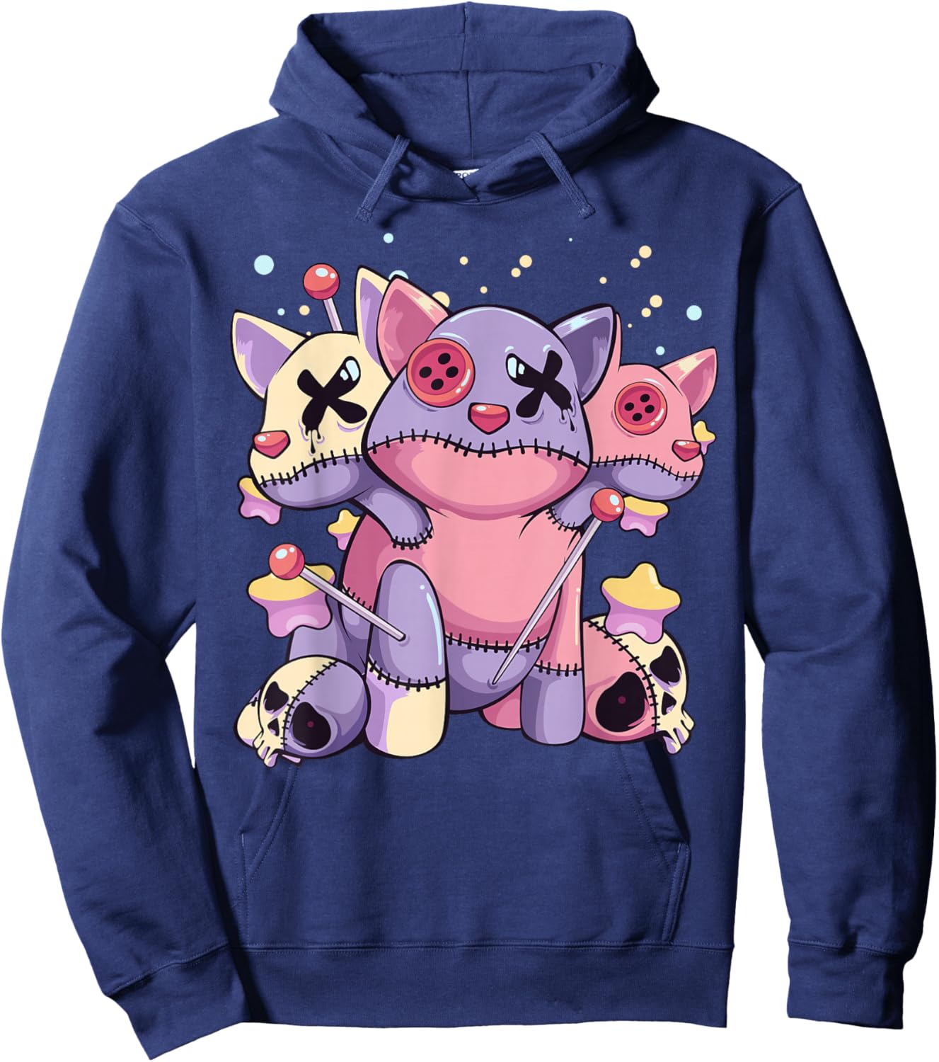 Pastel Goth Kawaii Menhera Yami Voodoo Doll Three Headed Dog Hoodie - Hoodie | Navy