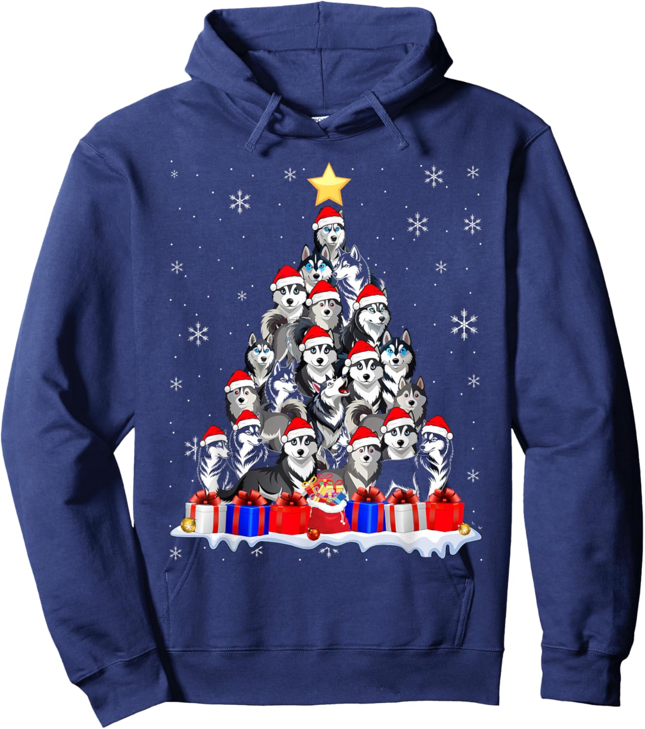 Funny Siberian Husky Christmas Tree Pet Dog Lover Hoodie - Hoodie | Navy