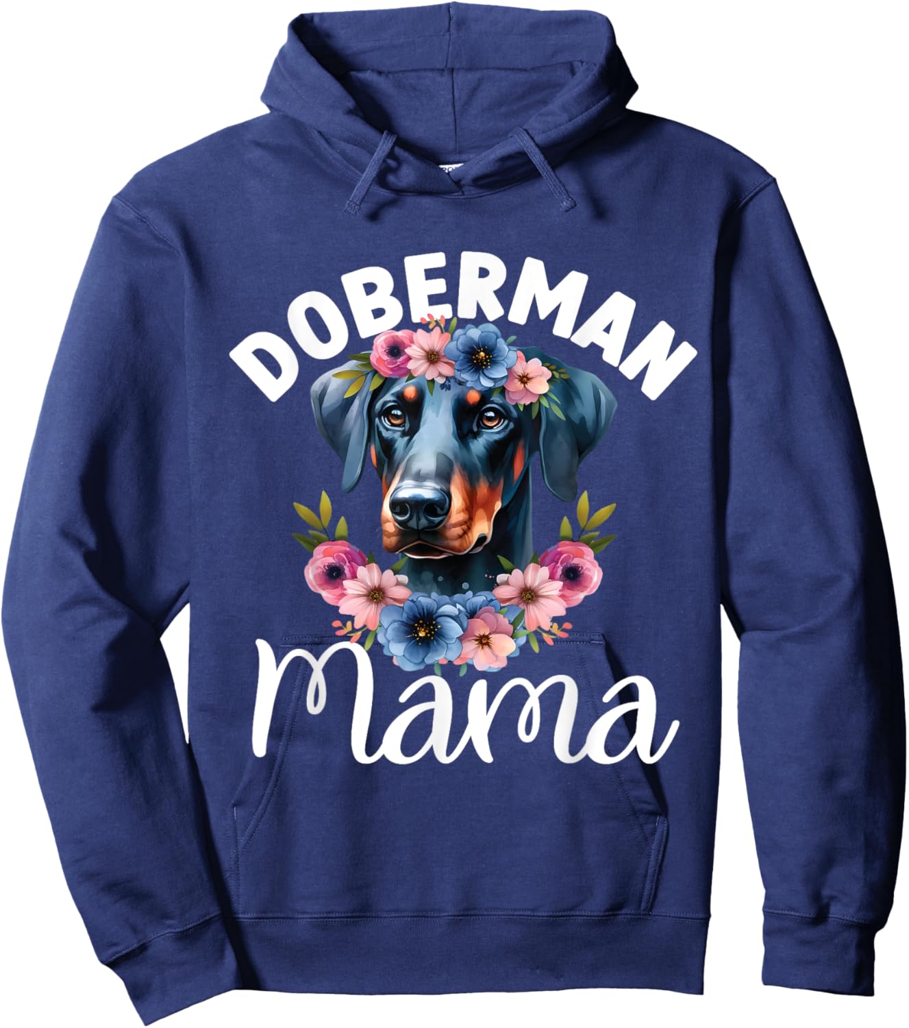 Floral Doberman Pinscher Mama Dog Lovers Mother's Day Hoodie - Hoodie | Navy