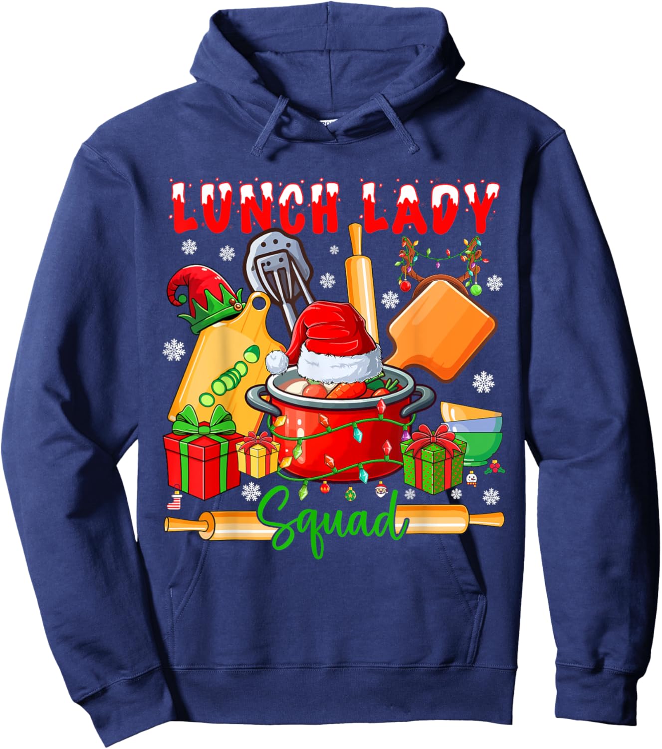 Lunch Lady Squad Christmas Santa Elf Nursing Tools Hoodie - Hoodie | Navy