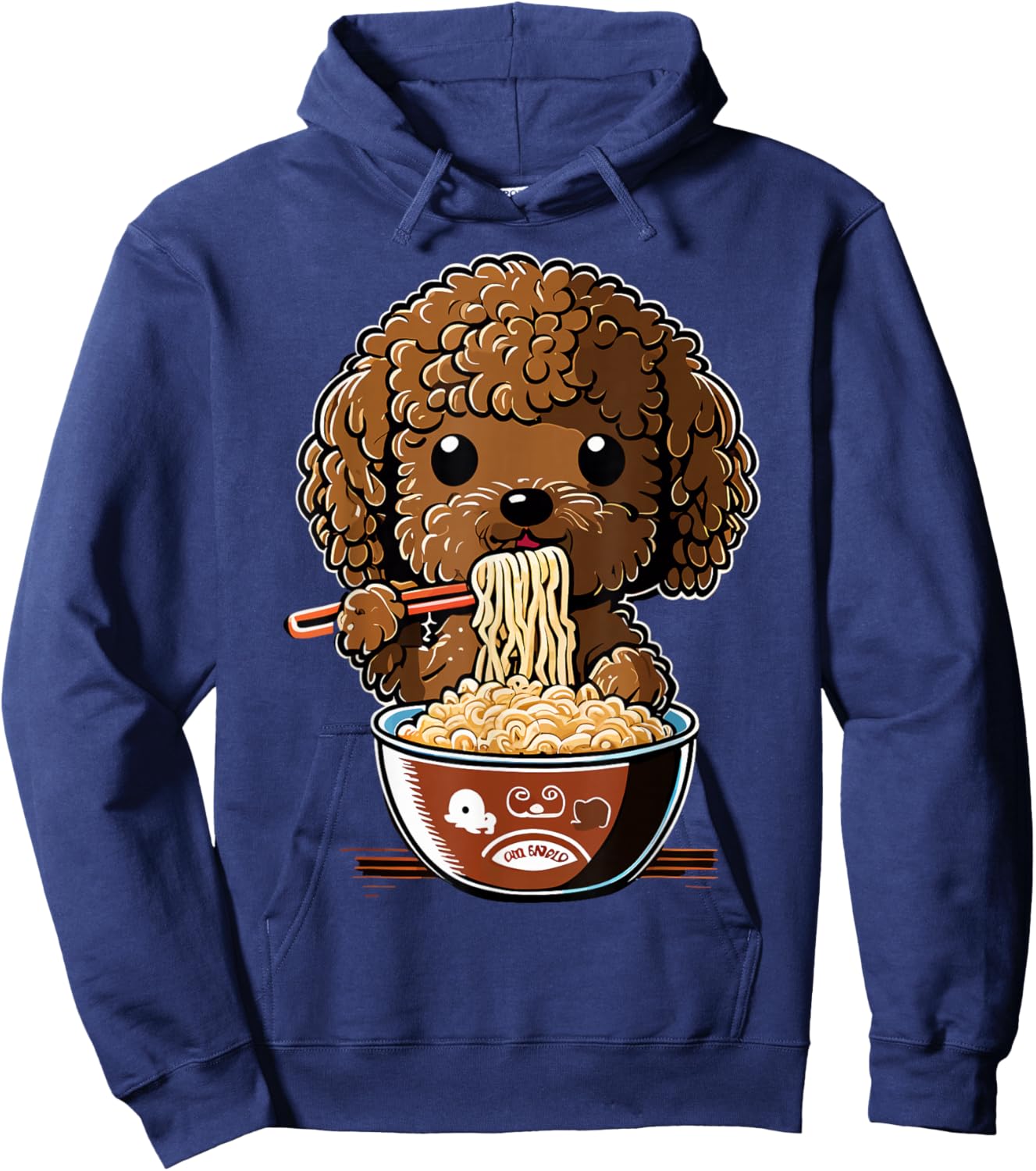 Anime Pet Design Cute Toy Poodle Dog Eating Ramen -Kids Hoodie - Hoodie | Navy