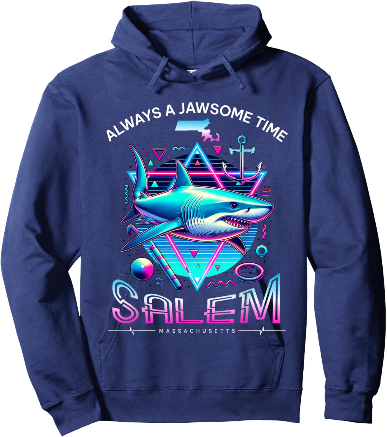 Salem MA Shark Retro 80s Funny Souvenir Hoodie - Hoodie | Navy
