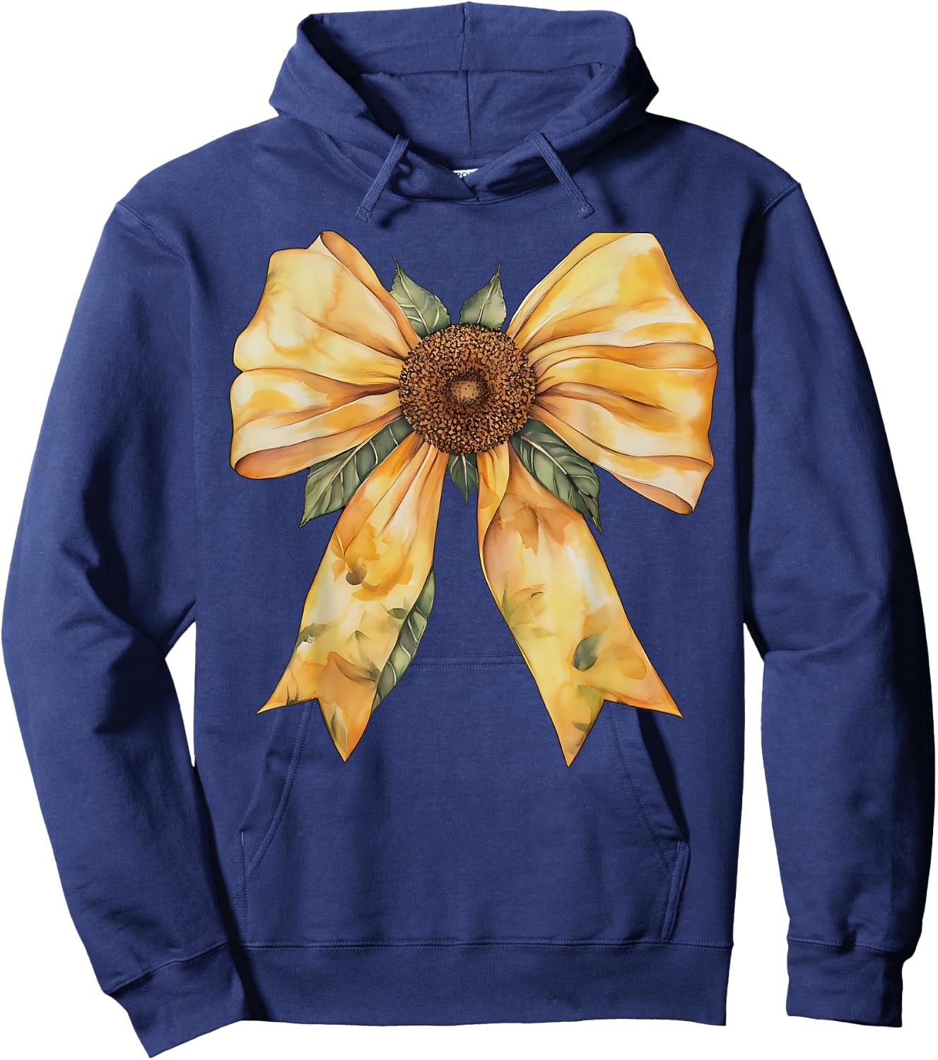 Yellow Sunflower Coquette Bow Wildflower Floral Girls Hoodie - Hoodie | Navy