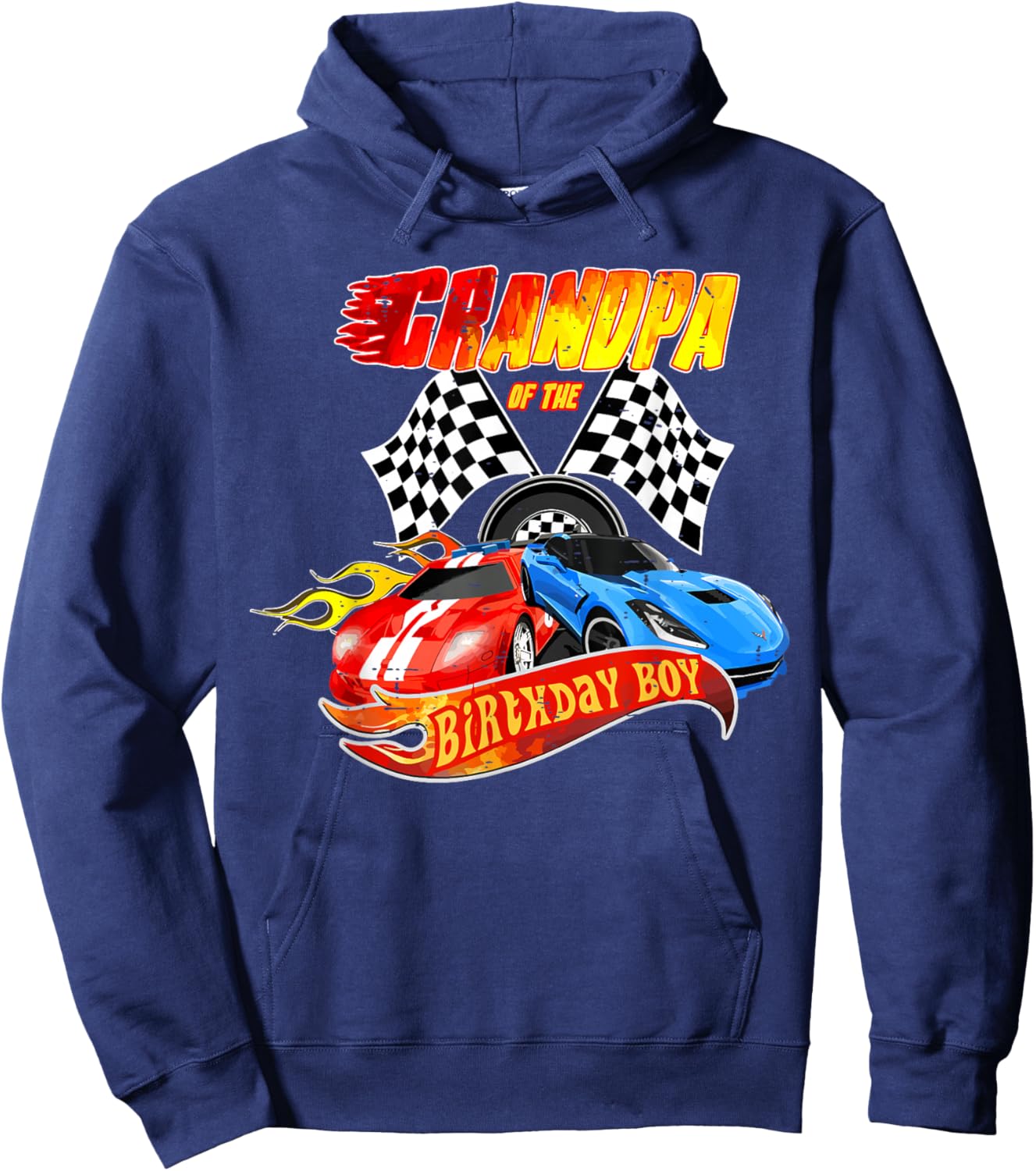 Grandpa Of The Birthday Boy Race Car Birthday Party Racing Hoodie - Hoodie | Navy