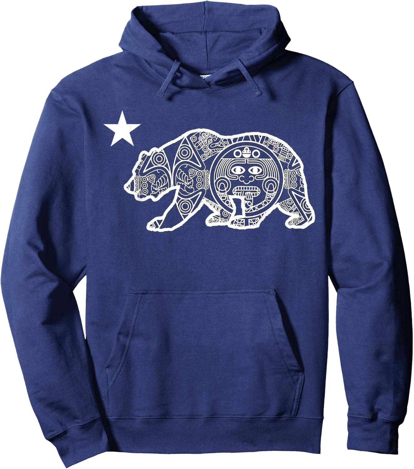 California Flag Bear Aztec Calendar Hoodie - Hoodie | Navy