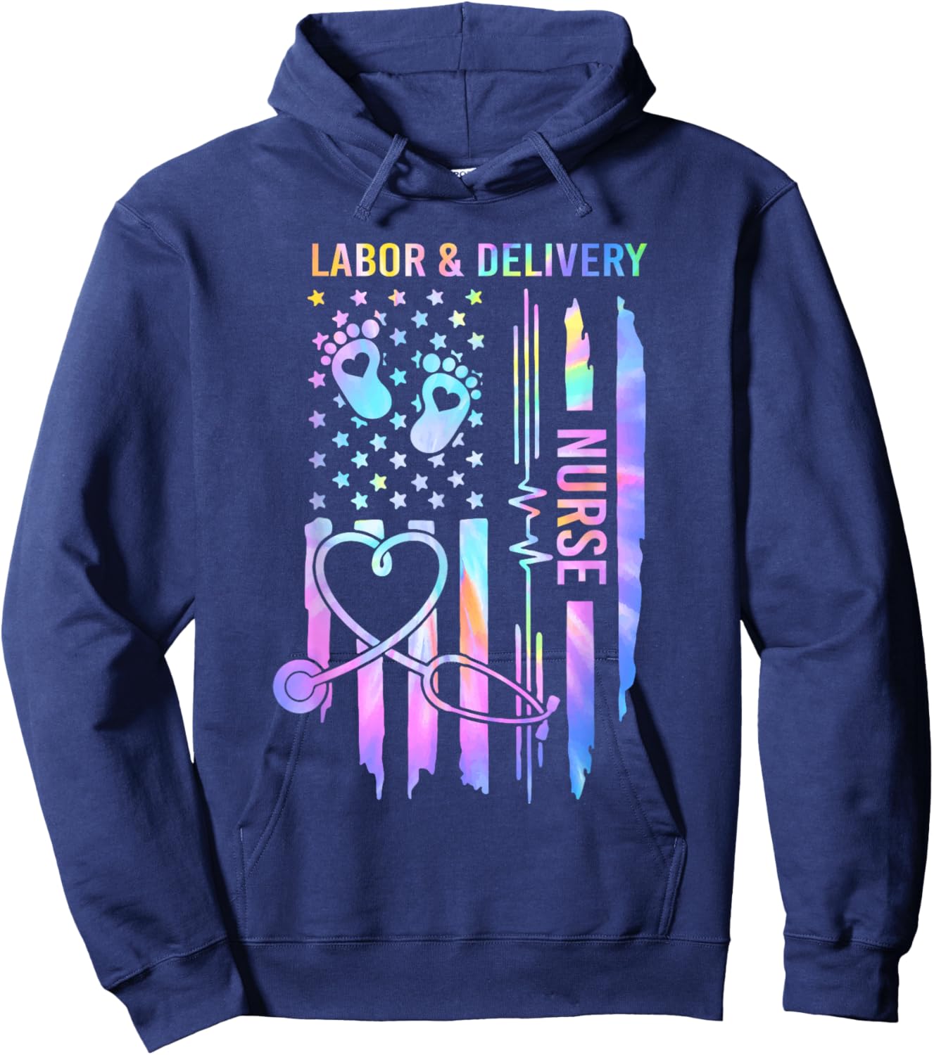 Labor and Delivery L&D Nurse Tie Dye - Women's Humorous Nursing Gift - Black, Small Hoodie - Hoodie | Navy