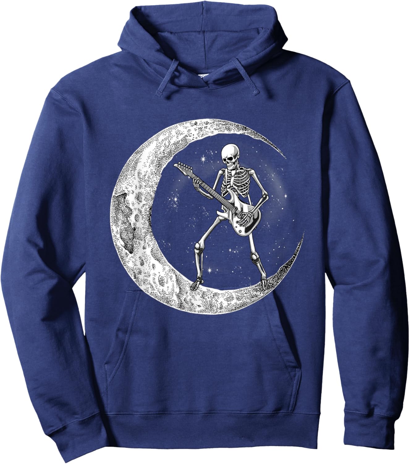 Skeleton Moon Rock & Roll Musician Guitar Lover Halloween Hoodie - Hoodie | Navy