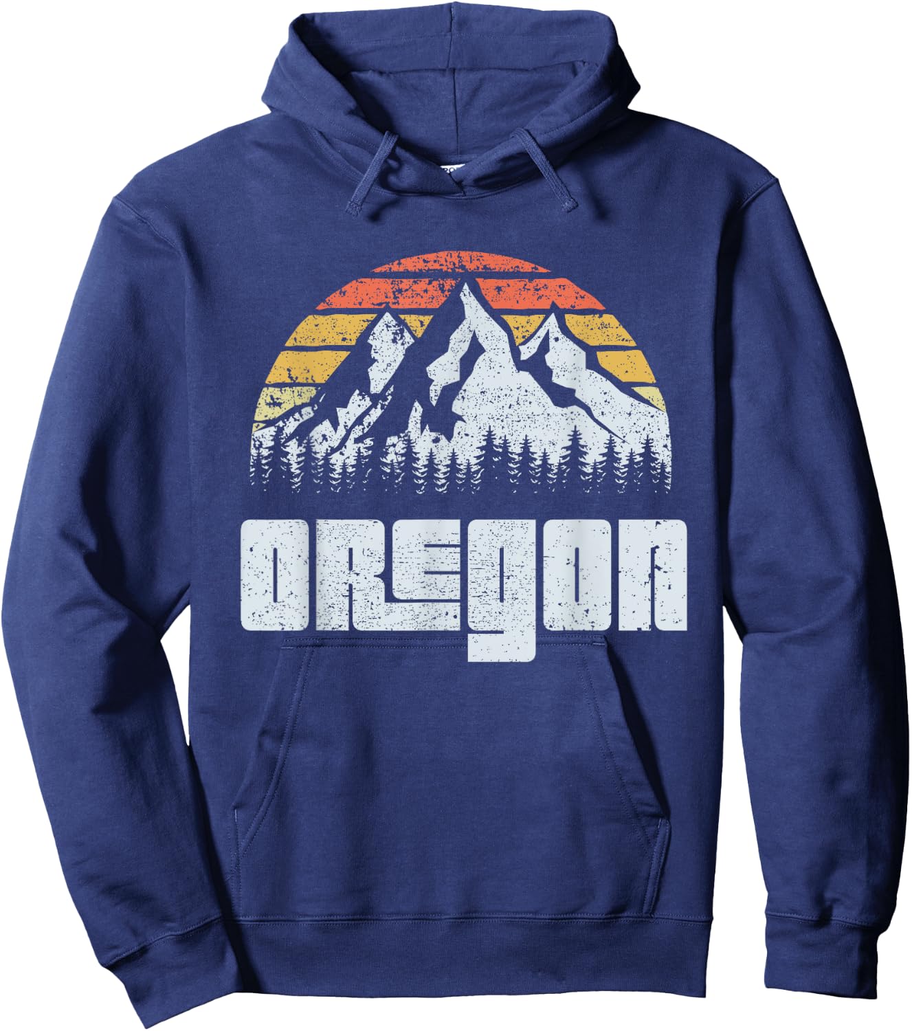Vintage Oregon Mountains State Nature Sun Retro T Shirt Hoodie - Hoodie | Navy