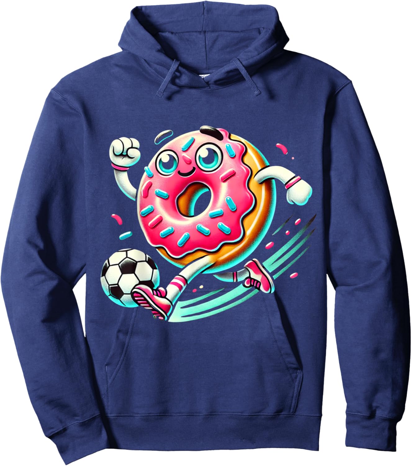 Funny Donut Playing Soccer Food Champ Sports Donut Hoodie - Hoodie | Navy