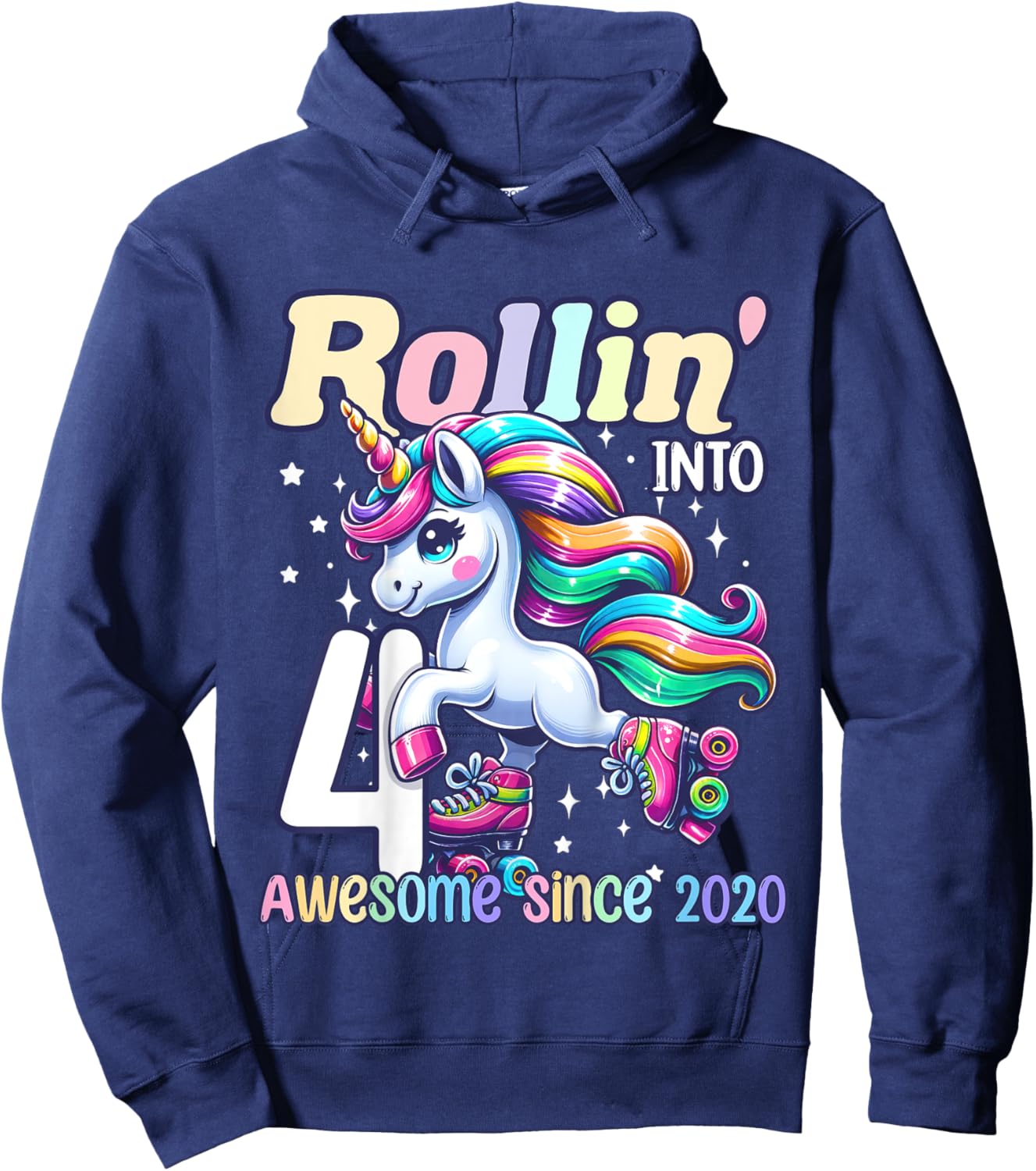 Unicorn 4th Birthday 4 Year Old Roller Skate Party Girls Hoodie - Hoodie | Navy