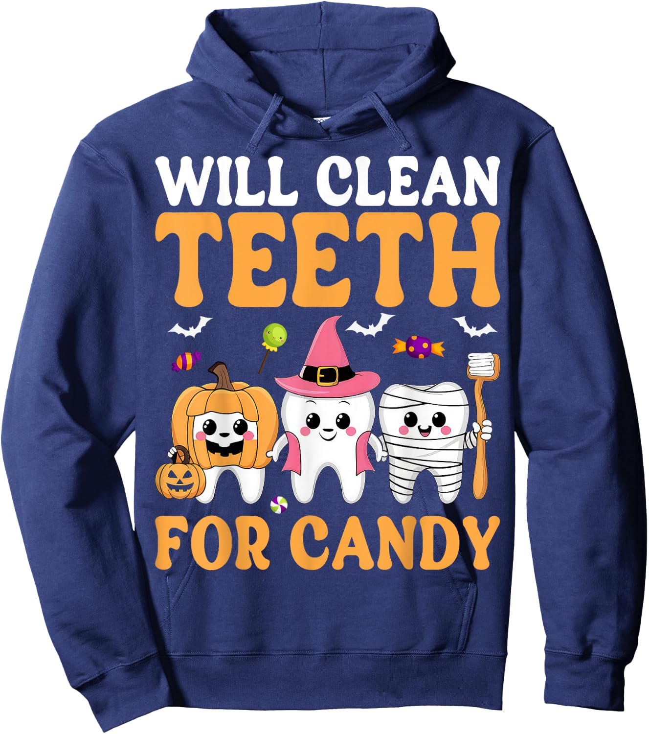 Will Clean Teeth for Candy Dental Assistant Spooky Halloween Hoodie - Hoodie | Navy