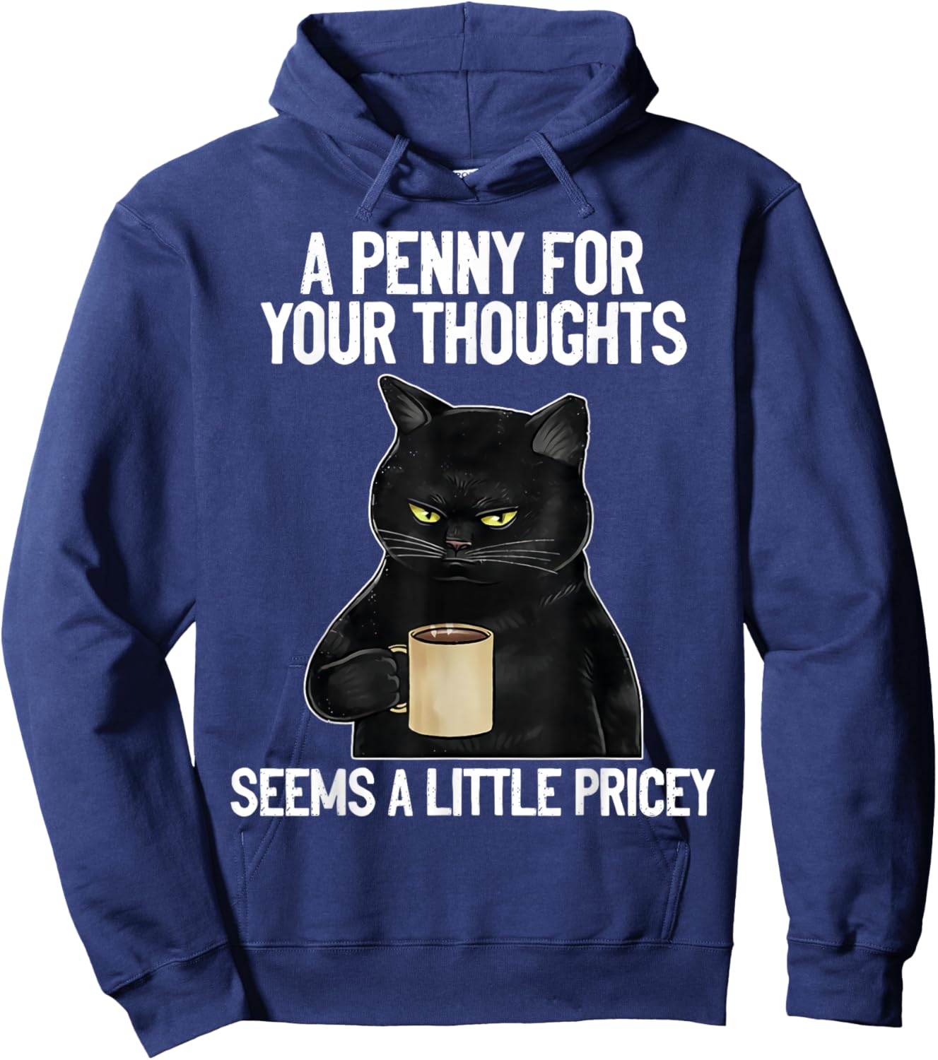 Funny Cat Saying A Penny For Your Thoughts Sarcastic Joke Women Hoodie - Hoodie | Navy
